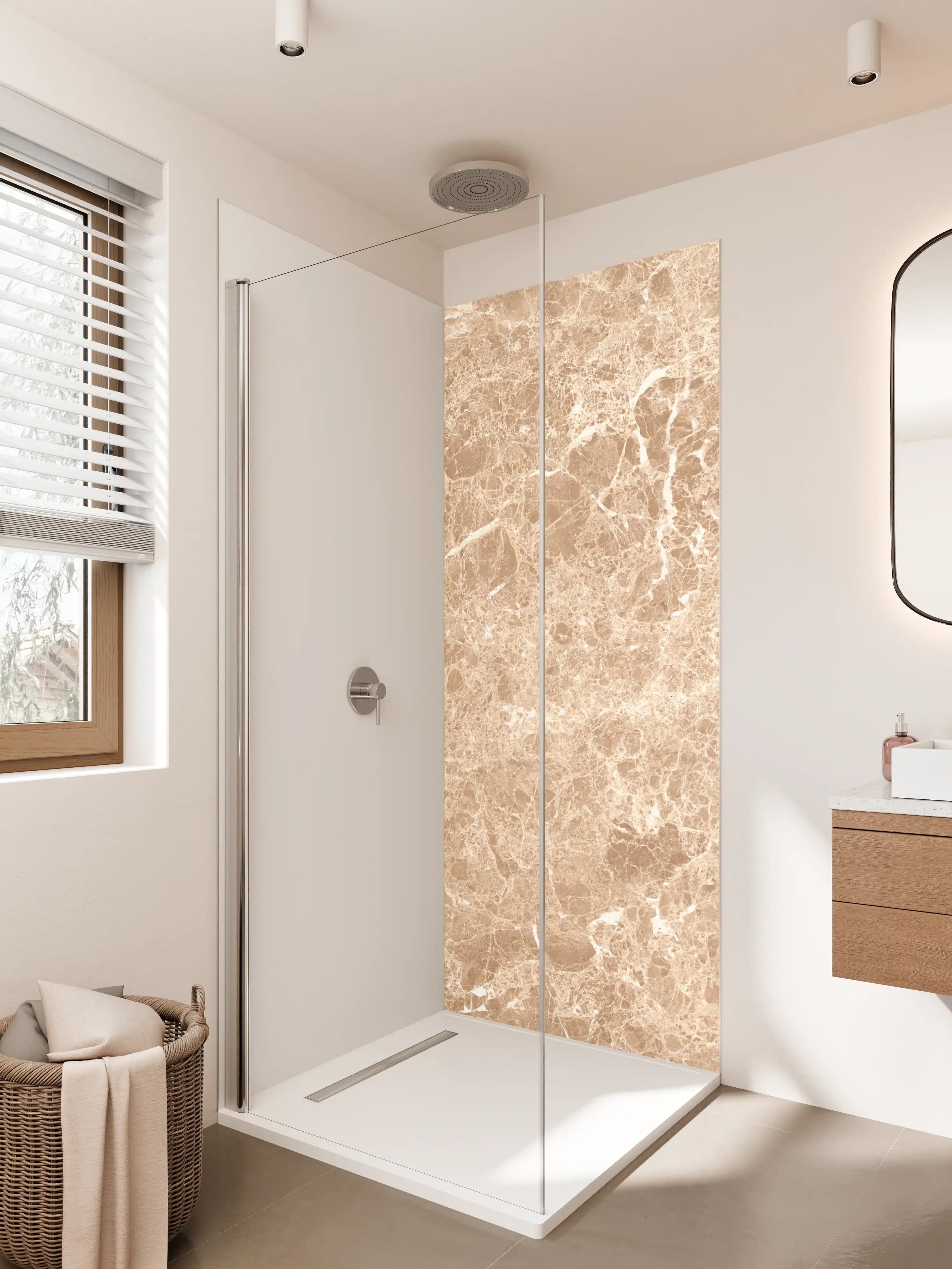 Duschrückwand - Beige Marmor-Textur mit feiner Maserung