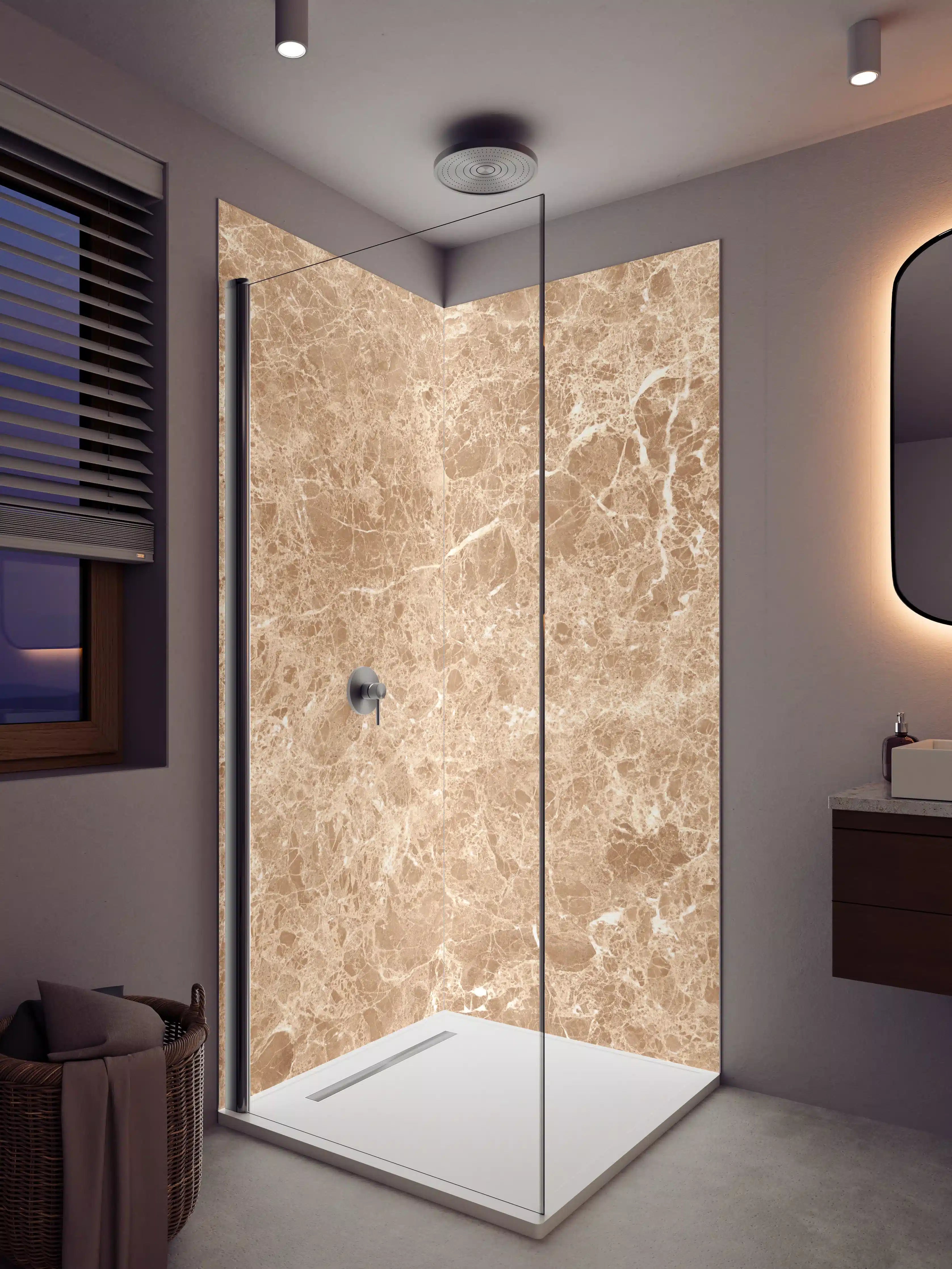 Duschrückwand - Beige Marmor-Textur mit feiner Maserung