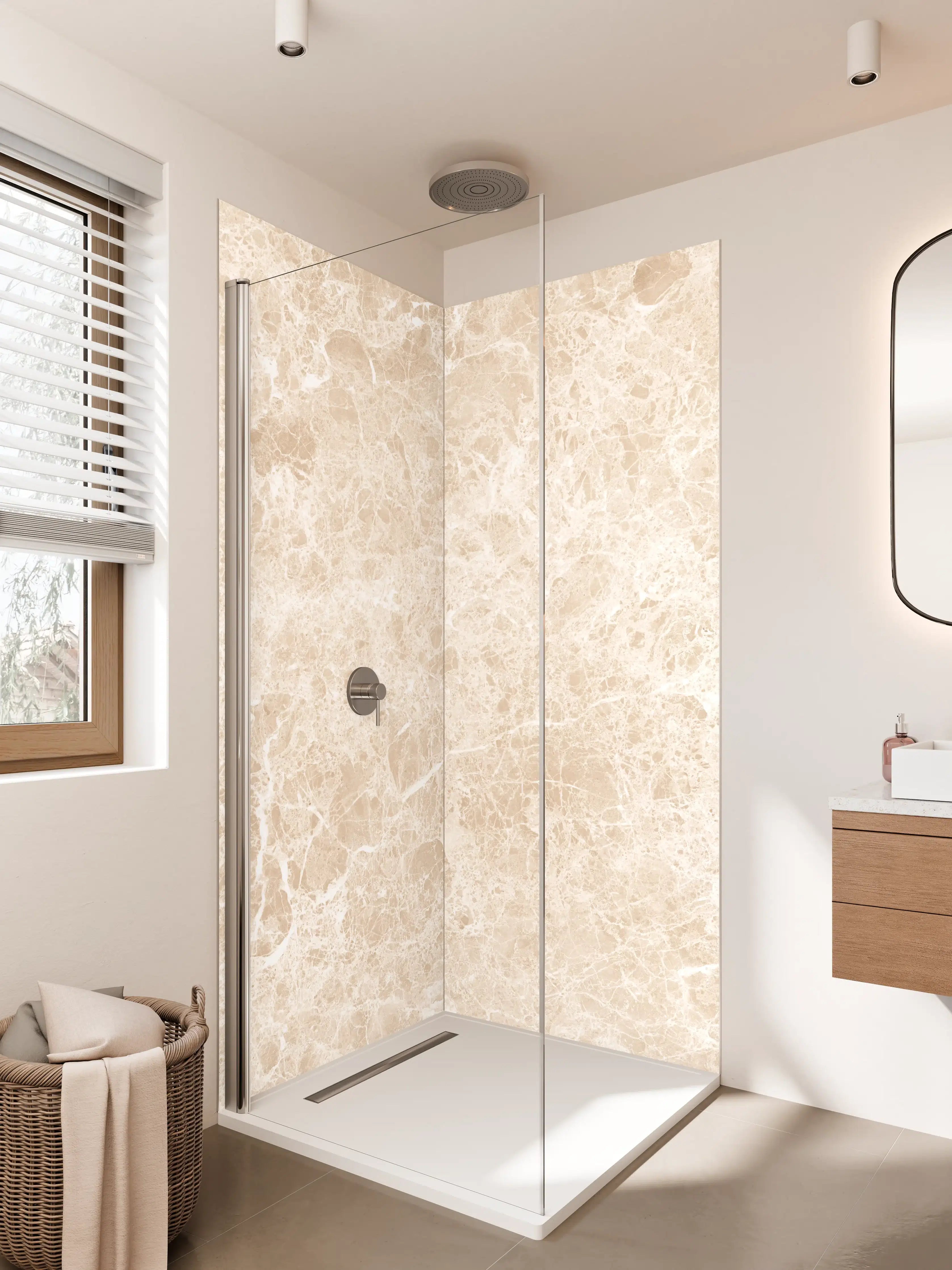 Duschrückwand - Beige Marmormuster mit feiner Struktur