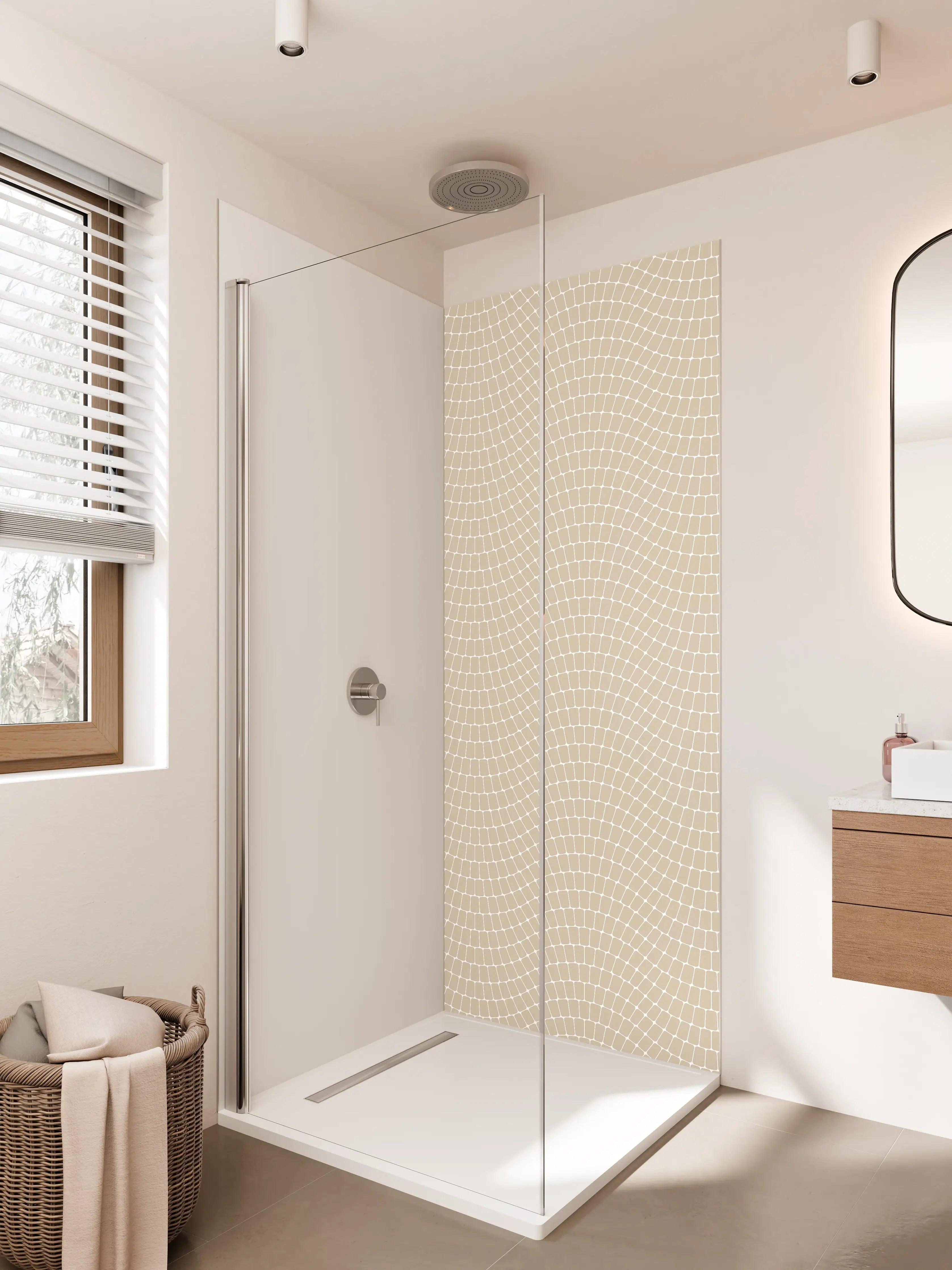 Duschrückwand - Beige Mosaikmuster mit sanften Wellen