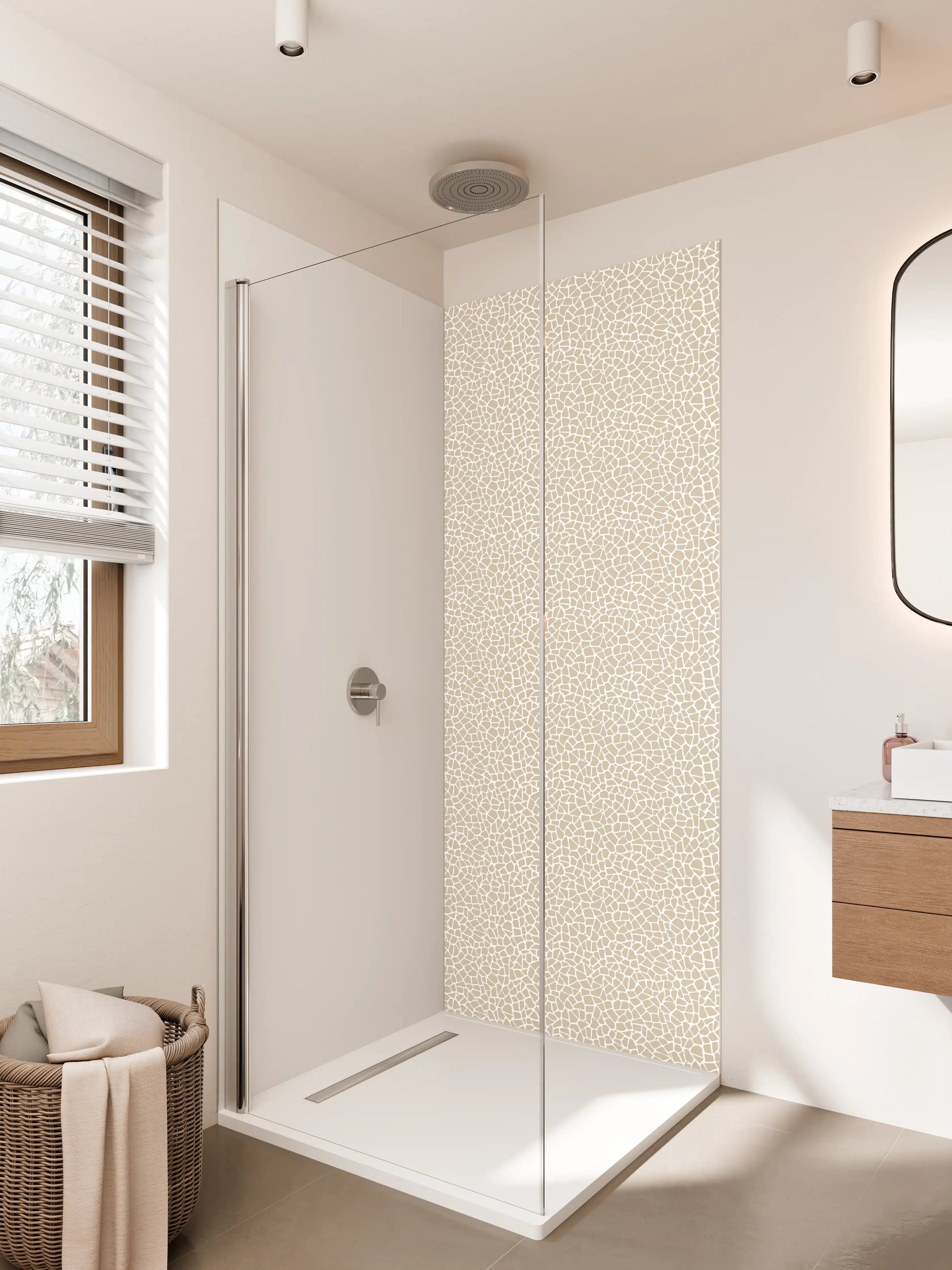 Duschrückwand - Beige Sandsteinstruktur mit feiner Oberfläche