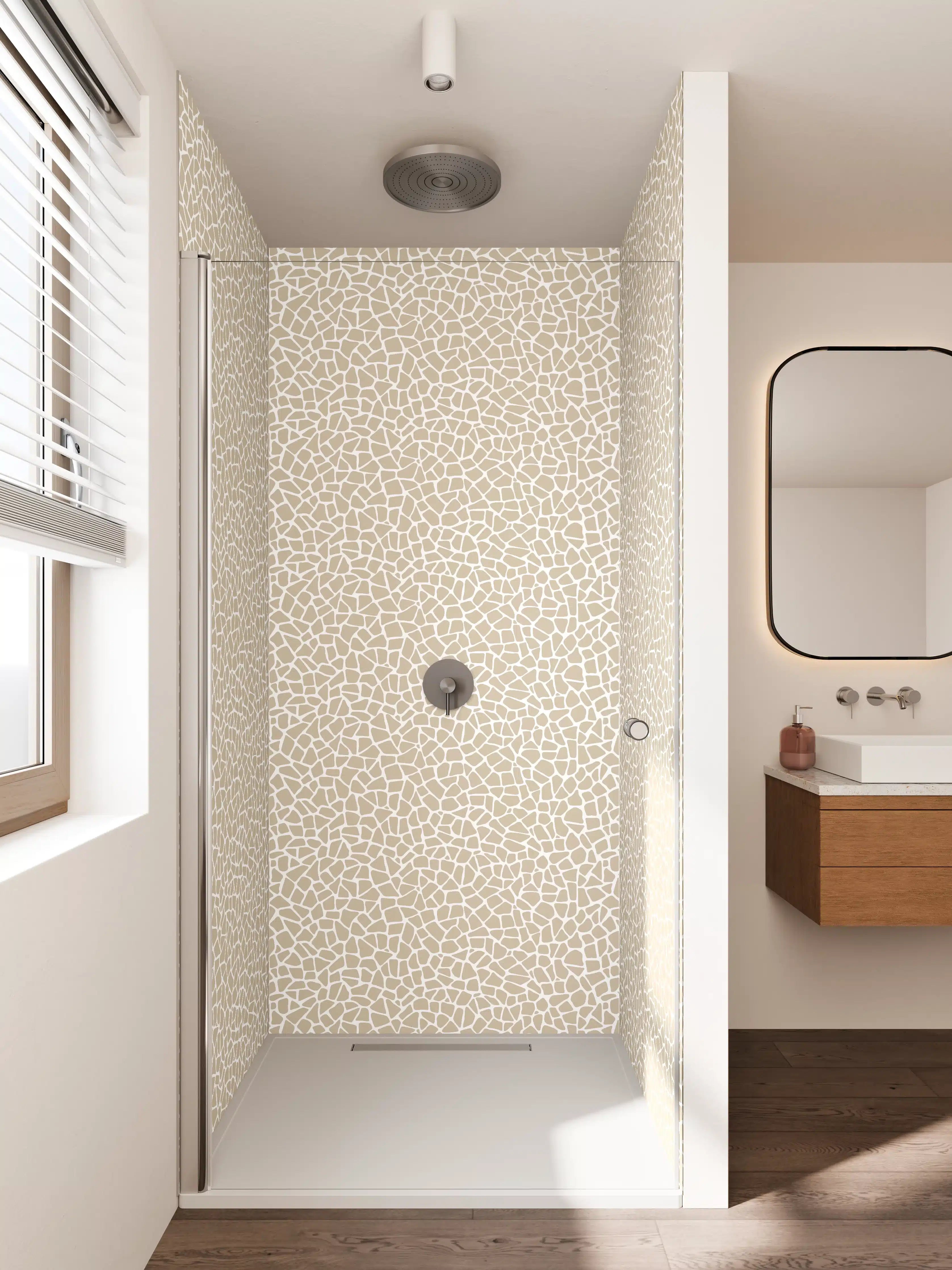 Duschrückwand - Beige Sandsteinstruktur mit feiner Oberfläche