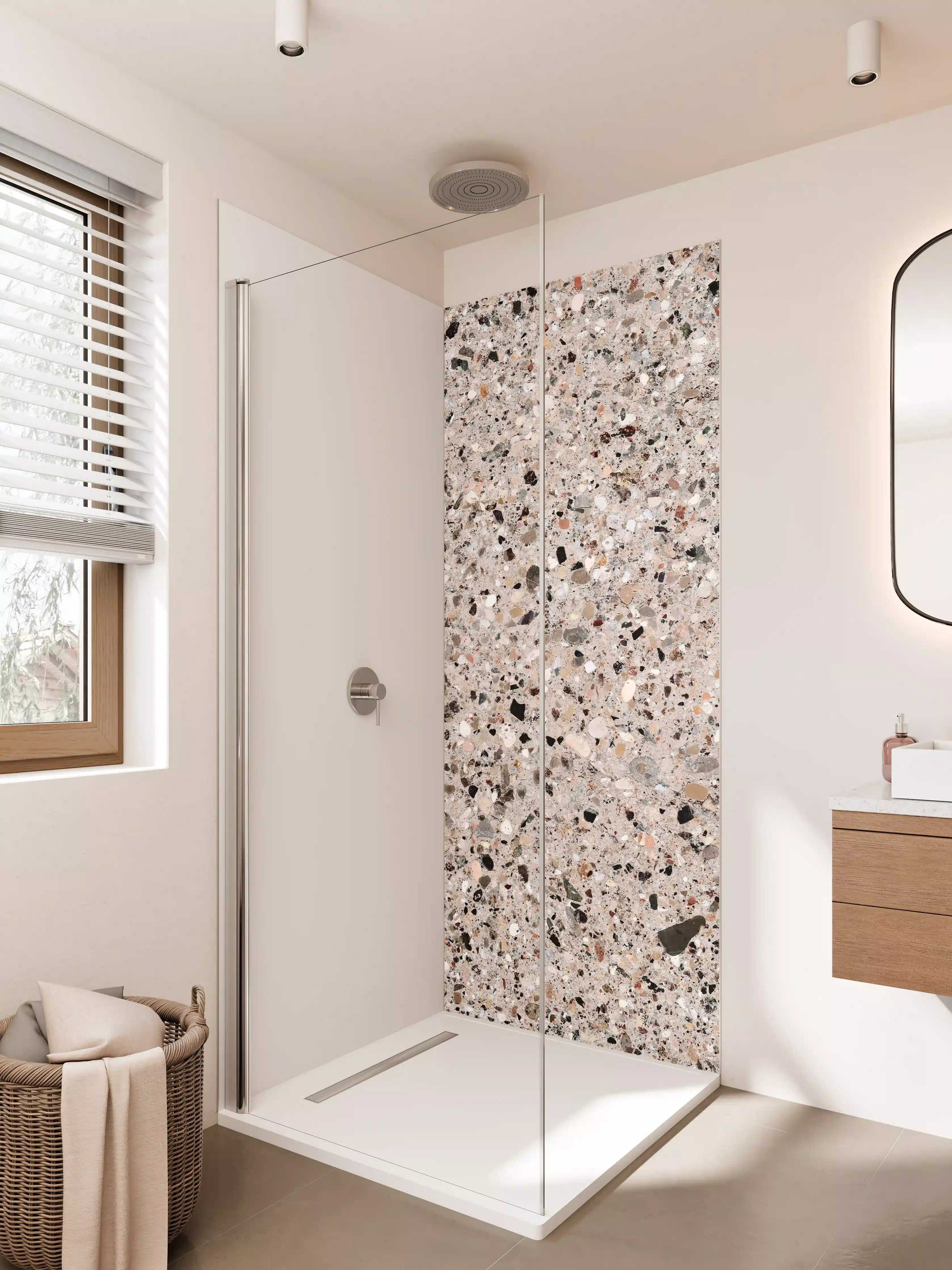 Duschrückwand - Beige Steinterrazzo Textur