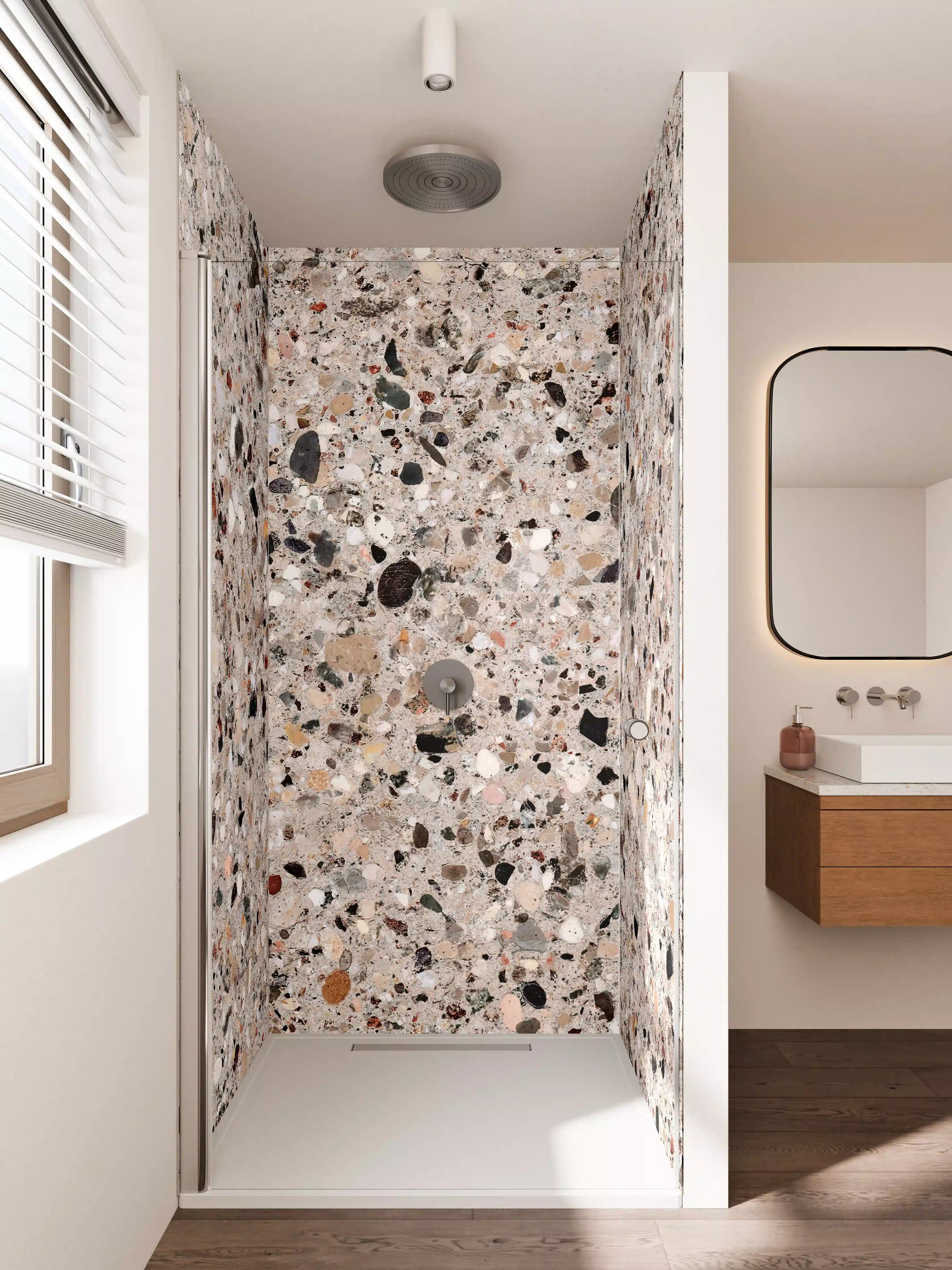 Duschrückwand - Beige Steinterrazzo Textur