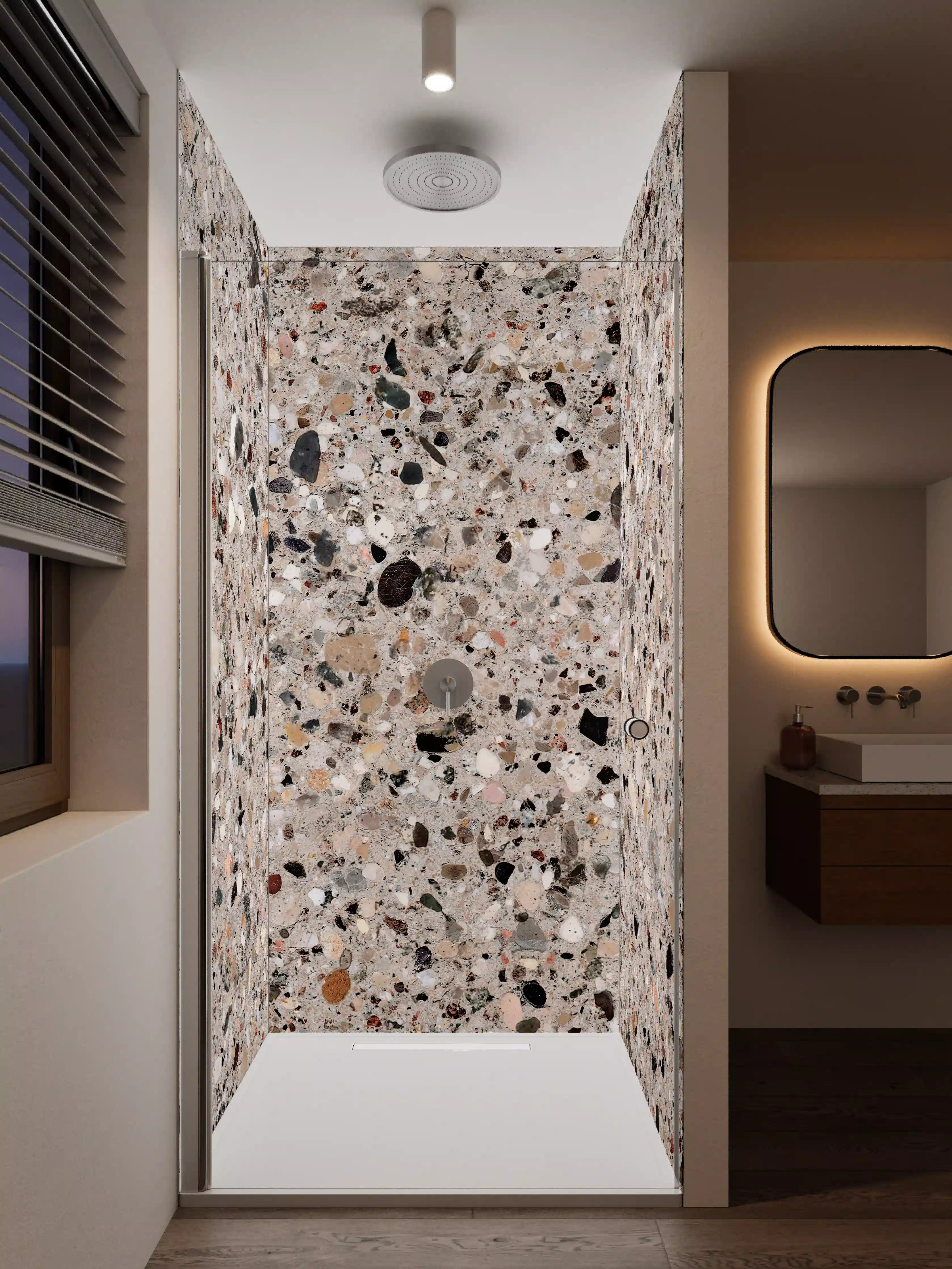 Duschrückwand - Beige Steinterrazzo Textur