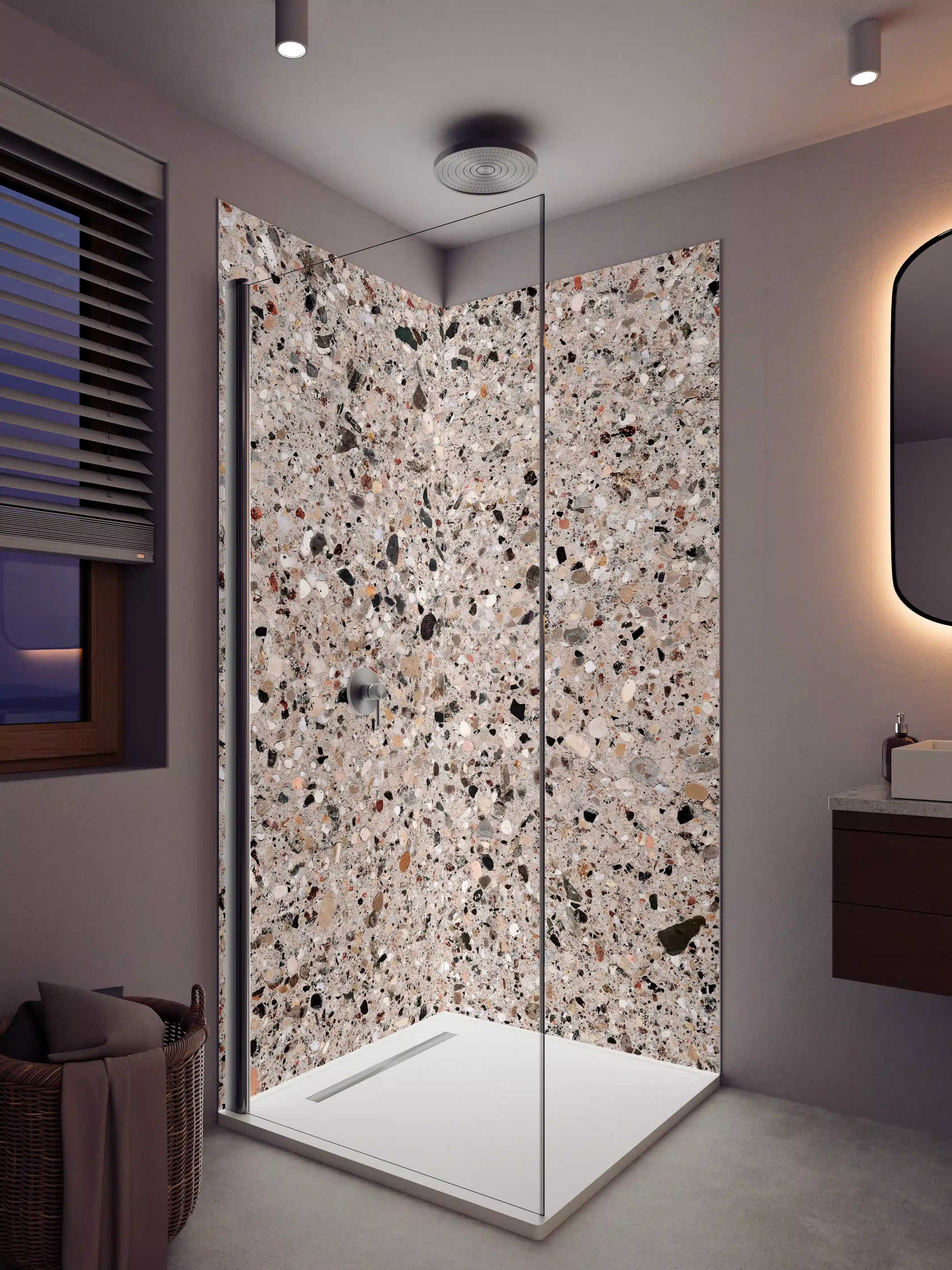 Duschrückwand - Beige Steinterrazzo Textur
