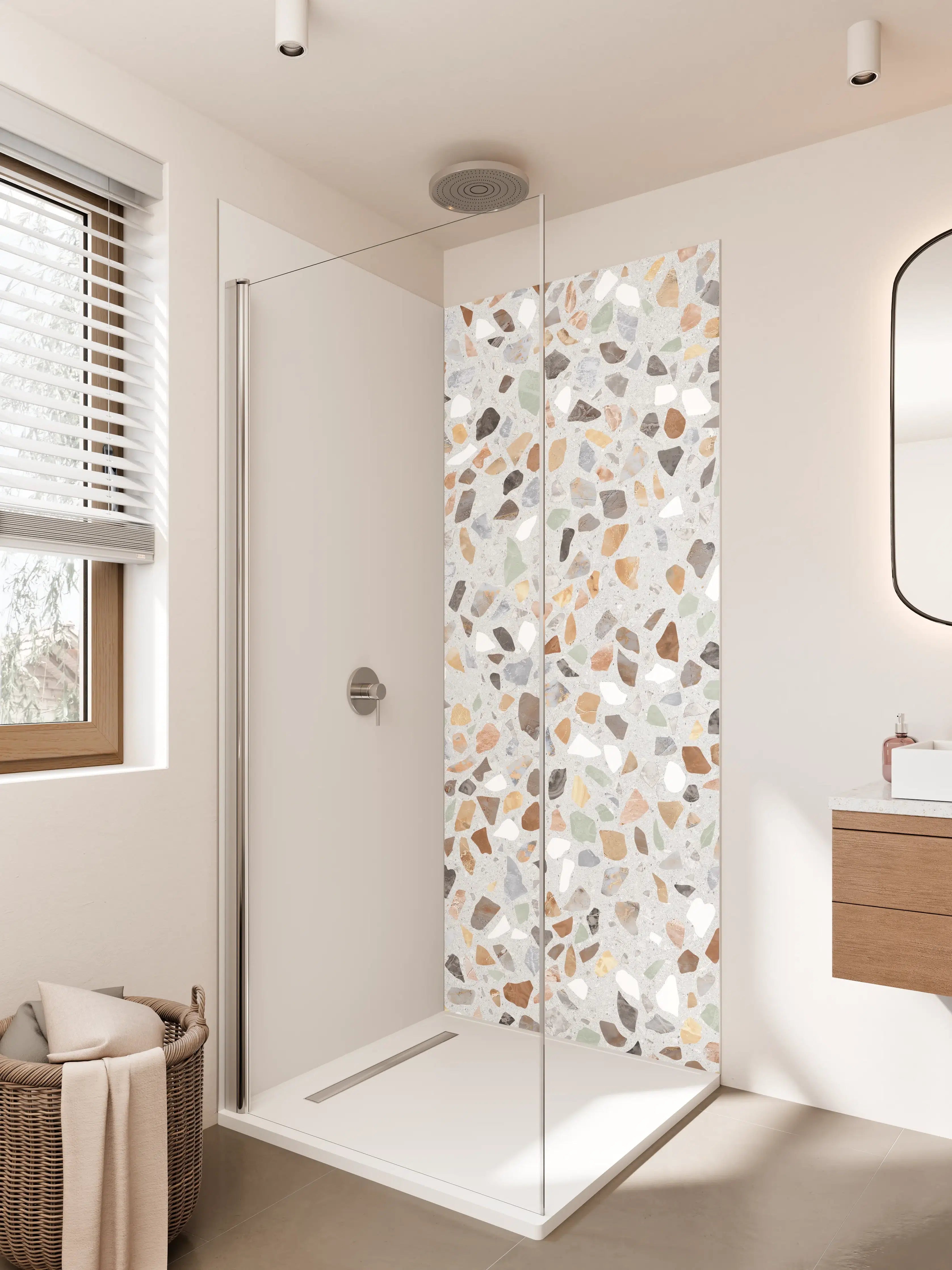 Duschrückwand - Beige-Terrakotta-Mosaik mit Quarzoptik