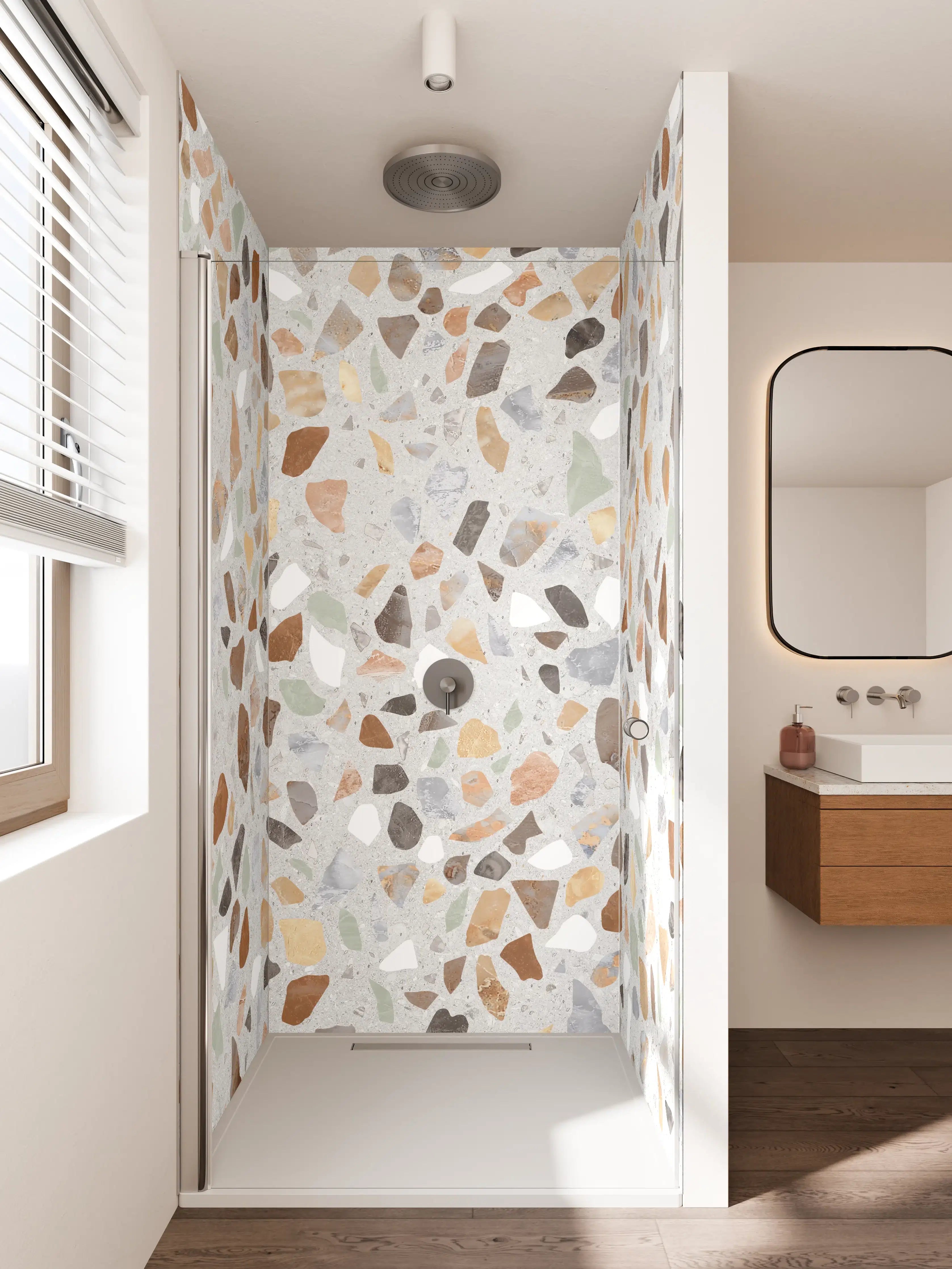 Duschrückwand - Beige-Terrakotta-Mosaik mit Quarzoptik