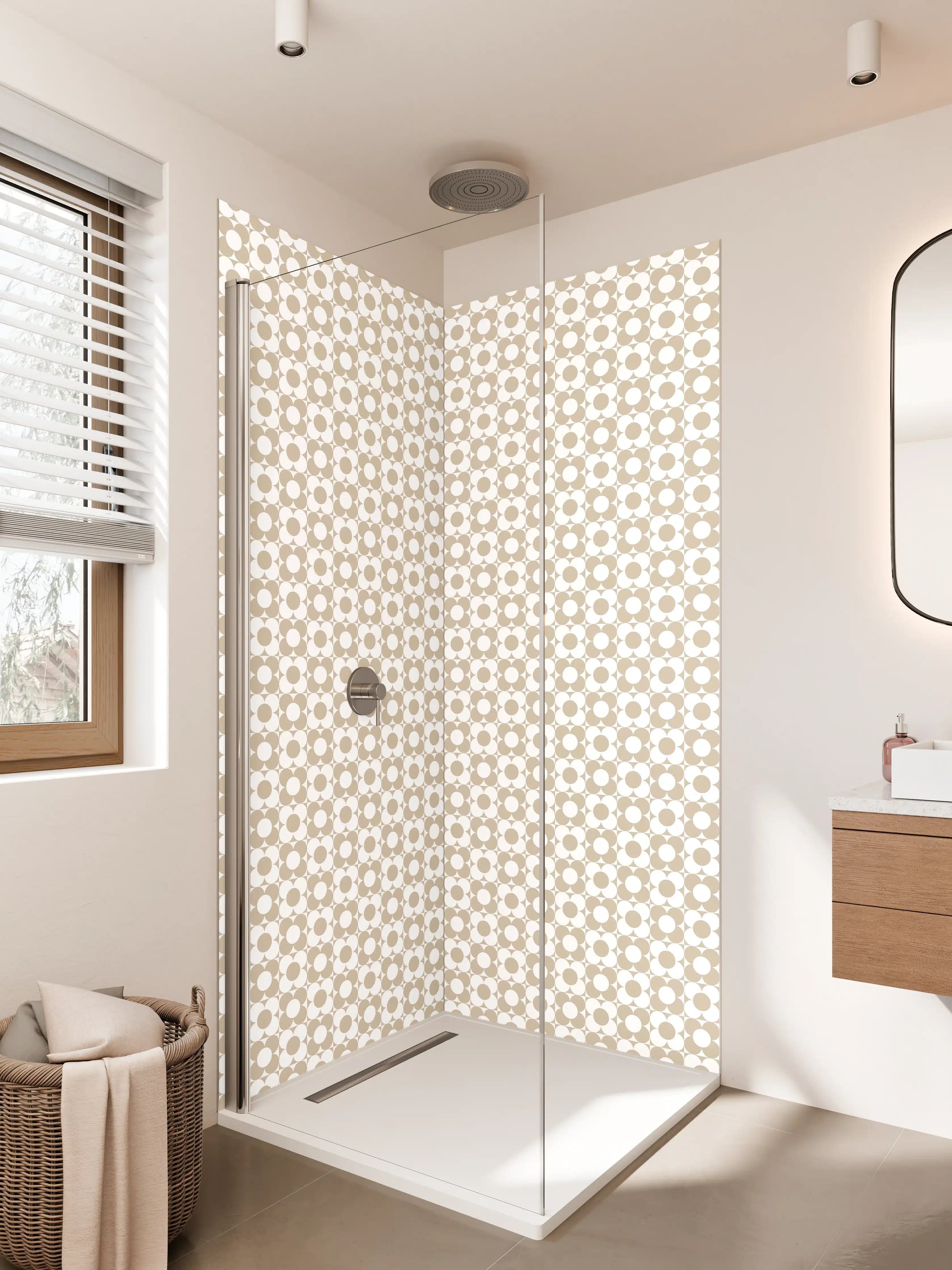 Duschrückwand - Beige-Weiße Musterstruktur