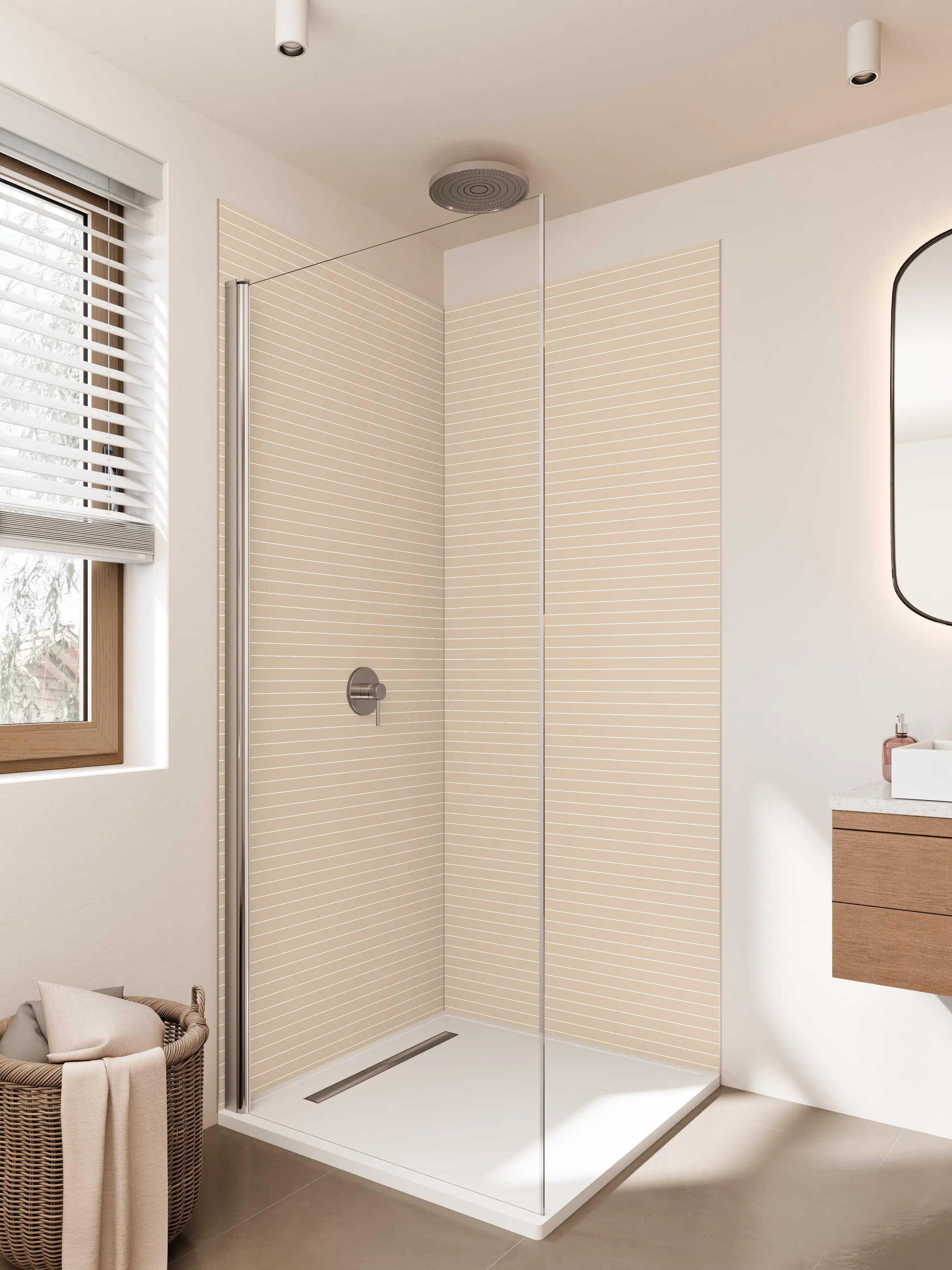 Duschrückwand - Beige-Weiße Streifenstruktur