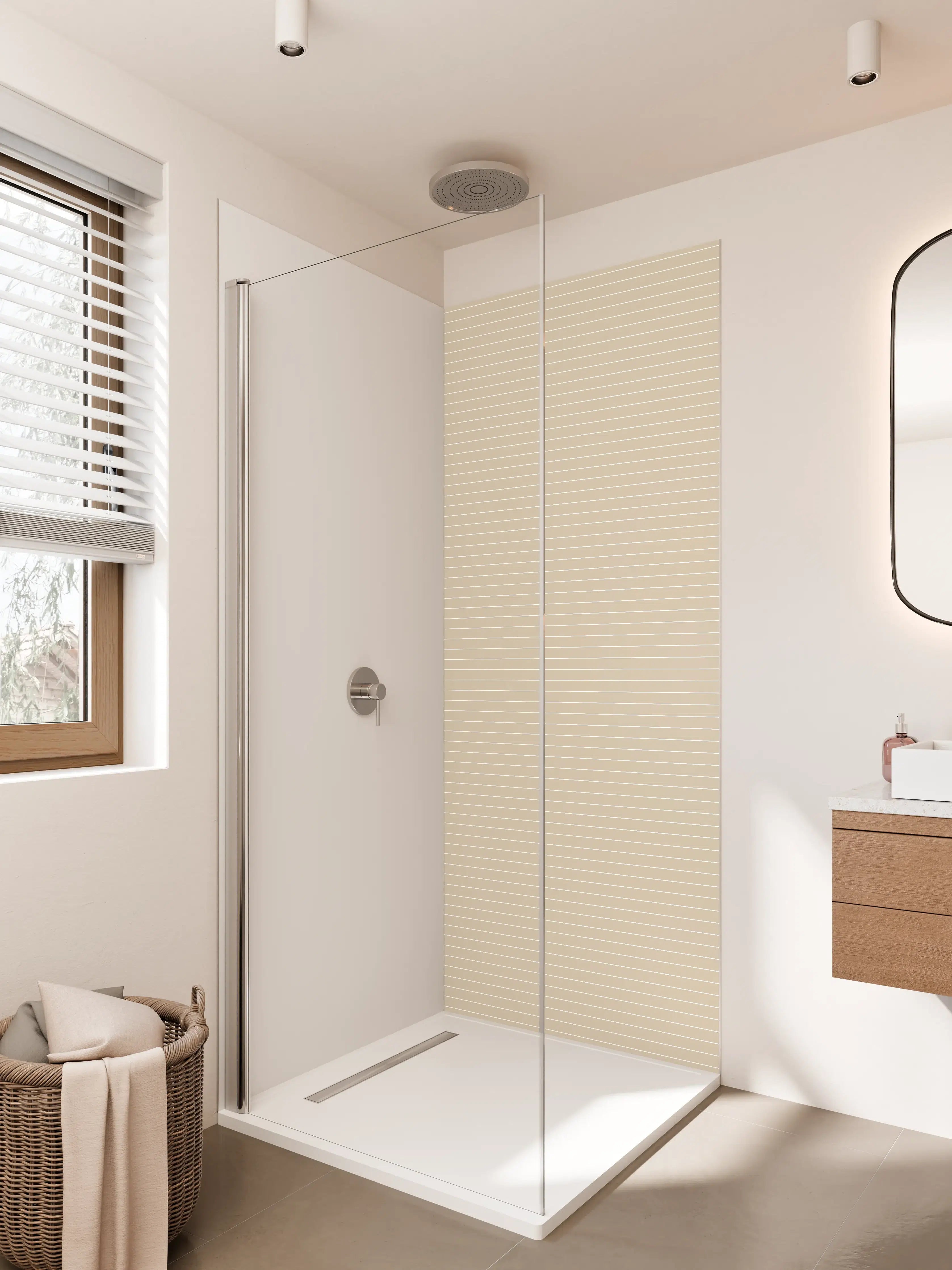 Duschrückwand - Beige-Weiße Streifenstruktur
