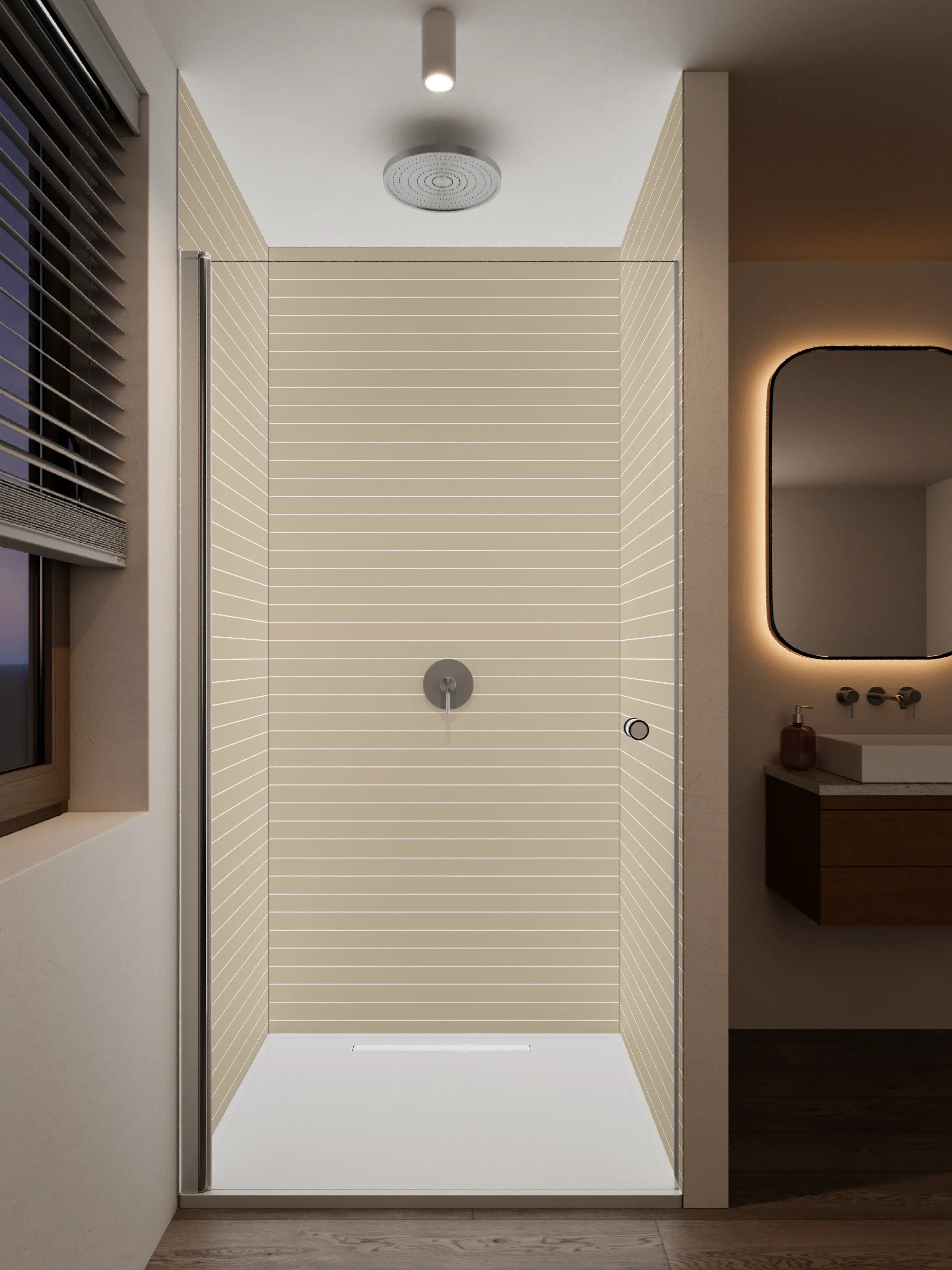 Duschrückwand - Beige-Weiße Streifenstruktur