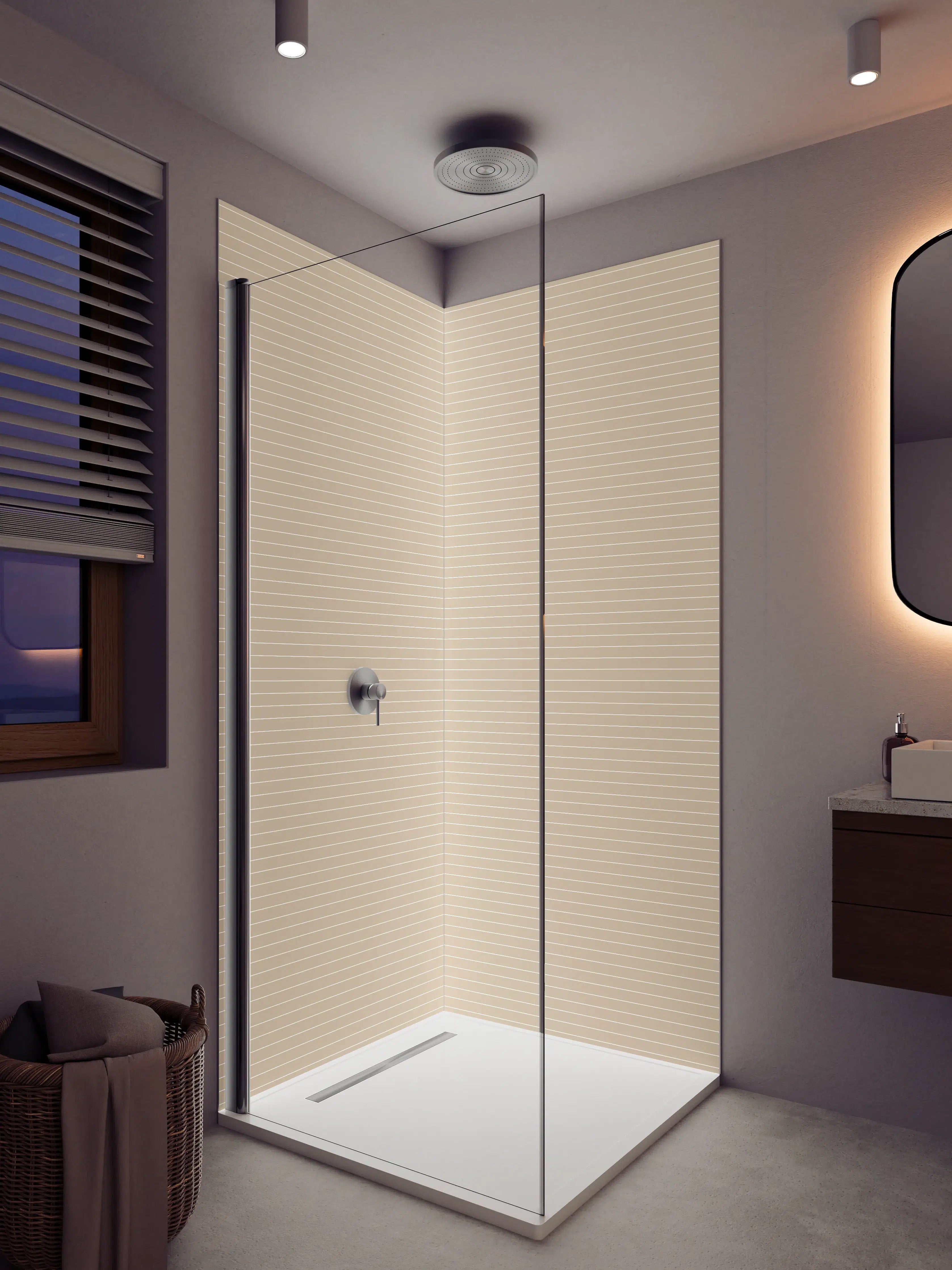 Duschrückwand - Beige-Weiße Streifenstruktur