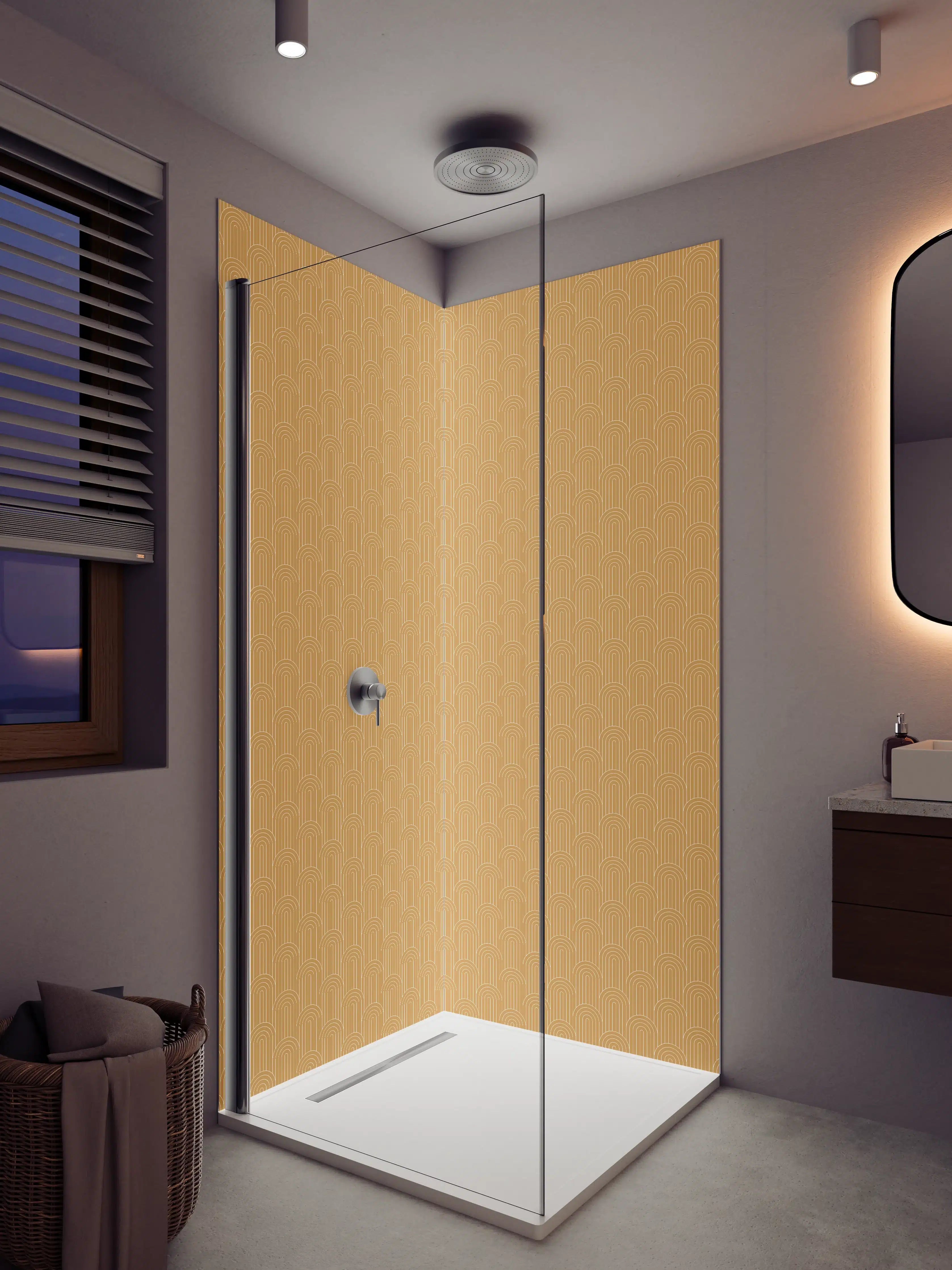 Duschrückwand - Beige-Weiße geätzte Textur mit eleganten Mustern