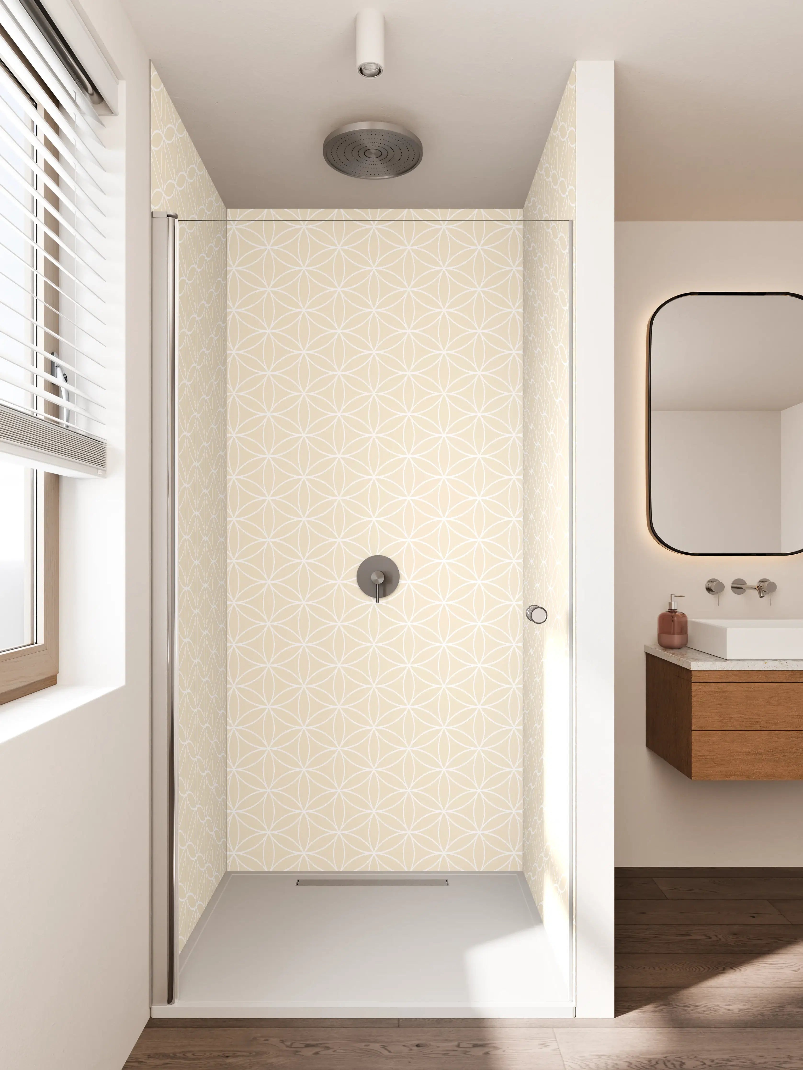 Duschrückwand - Beige geometrische Muster mit dezenter Struktur