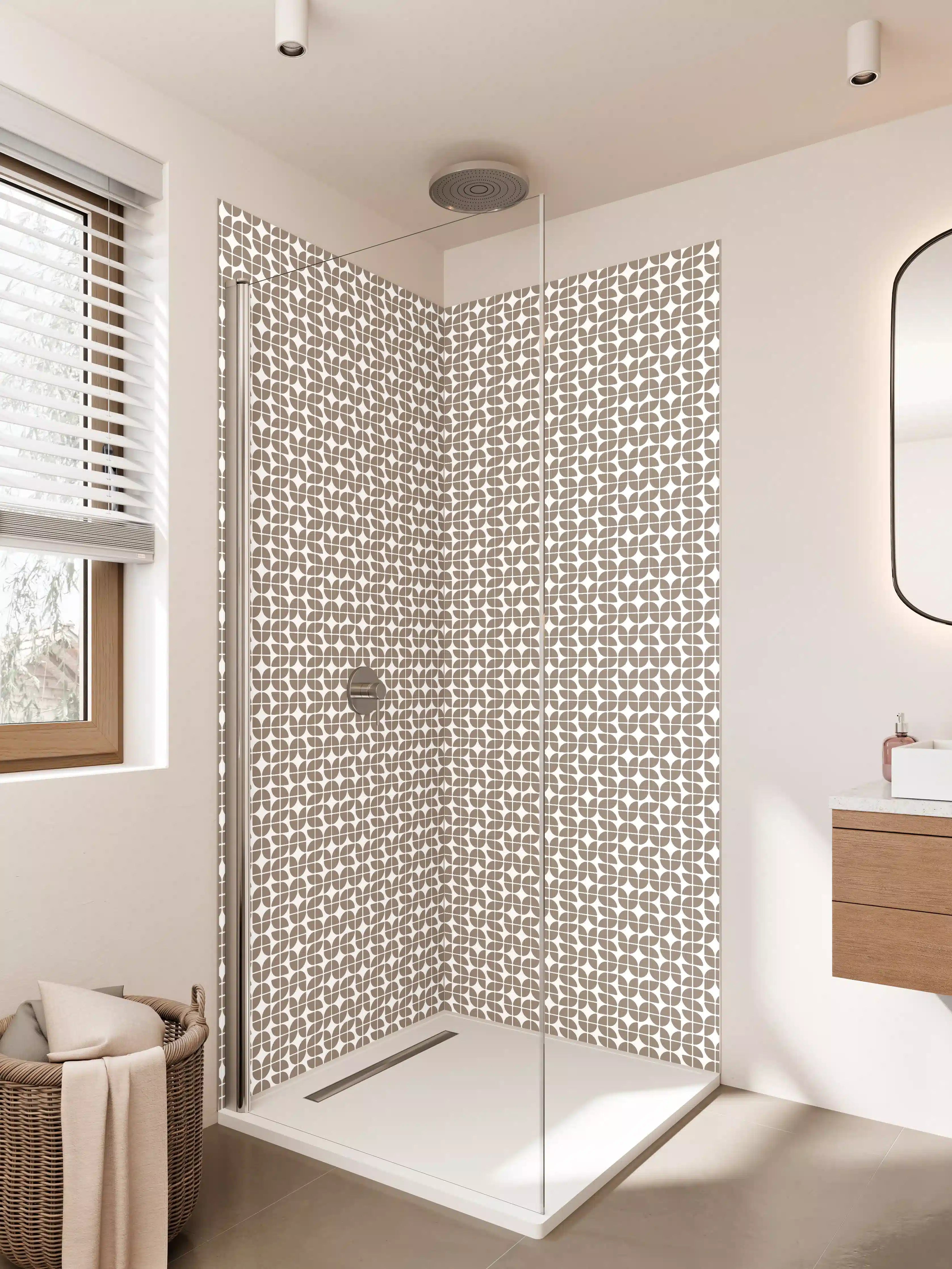 Duschrückwand - Beige-grau geometrisches Mustermotiv