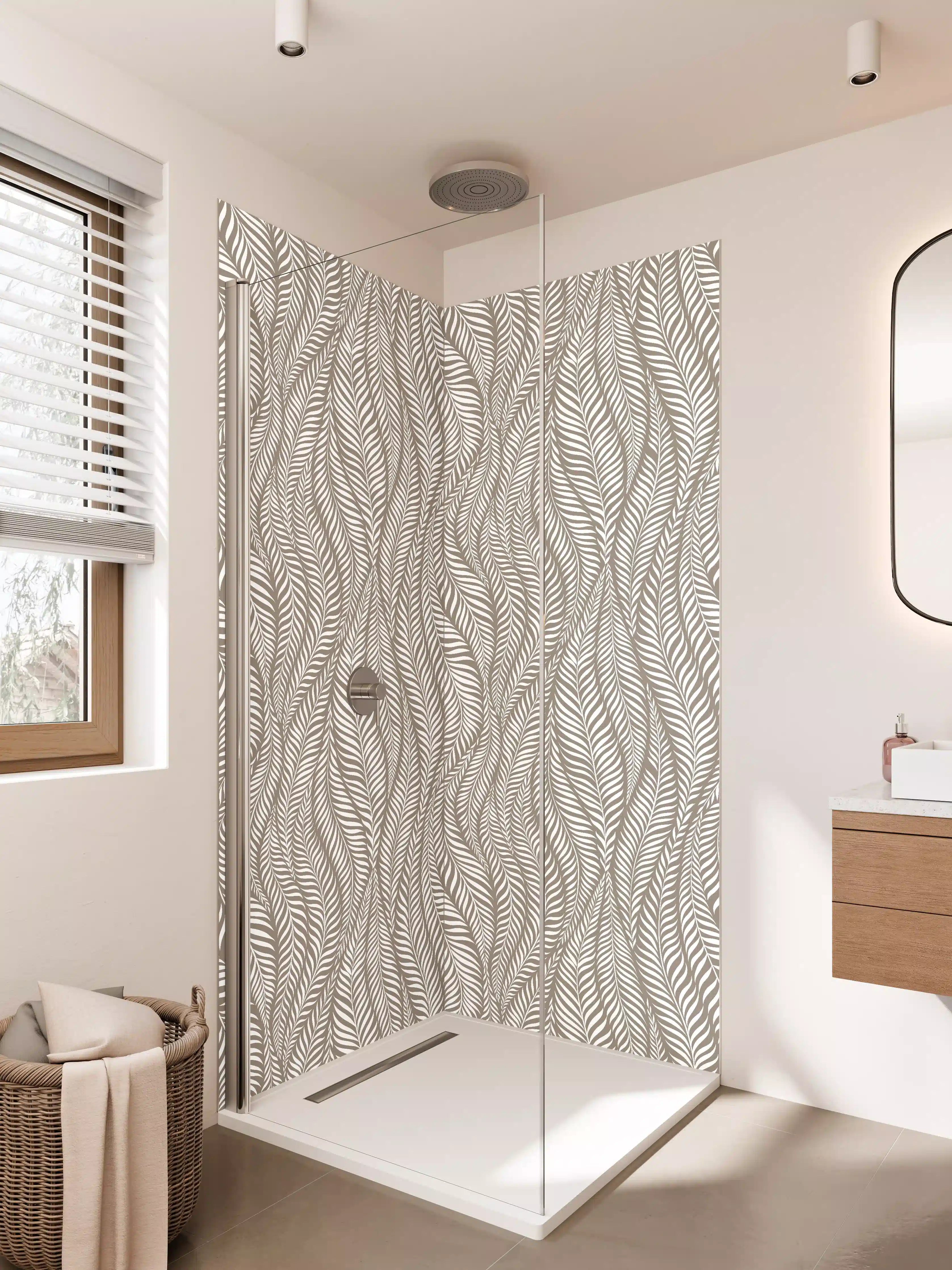 Duschrückwand - Beige und Grau Muster mit eleganten Linien