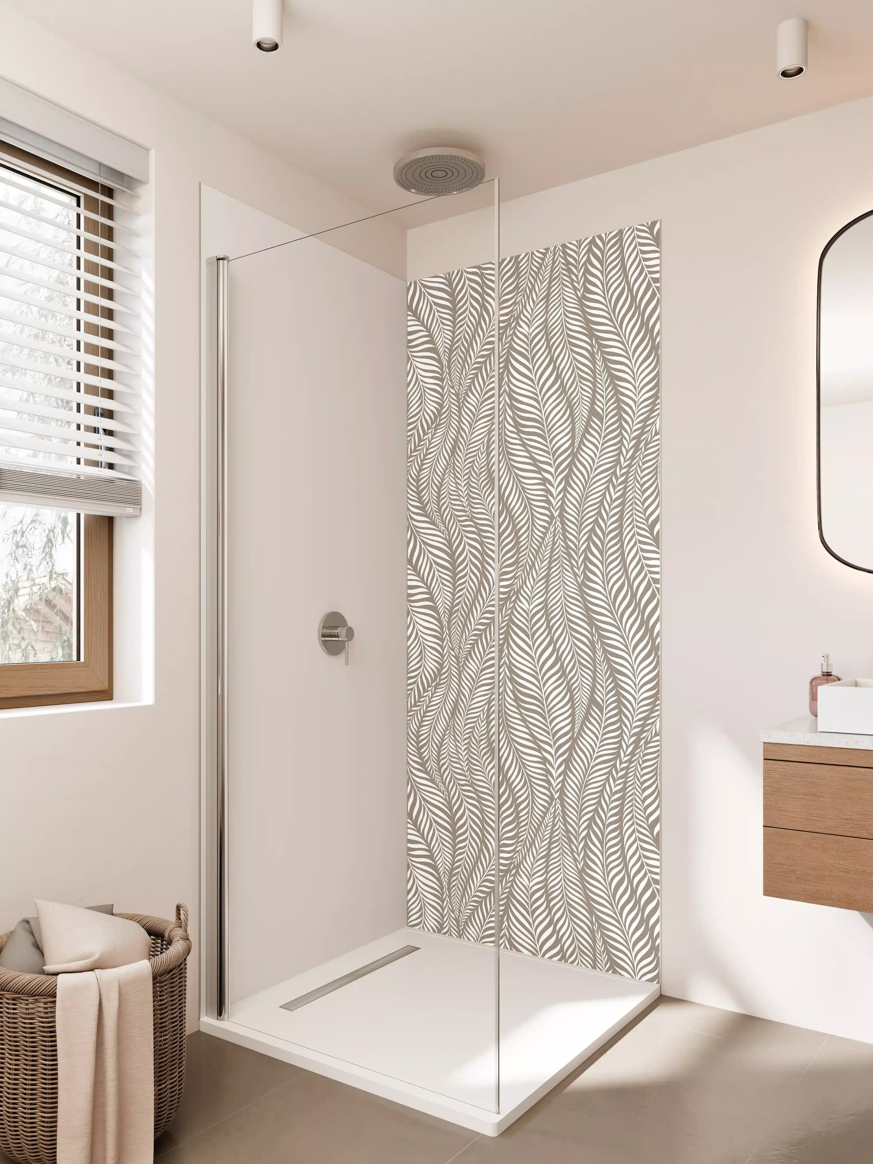 Duschrückwand - Beige und Grau Muster mit eleganten Linien