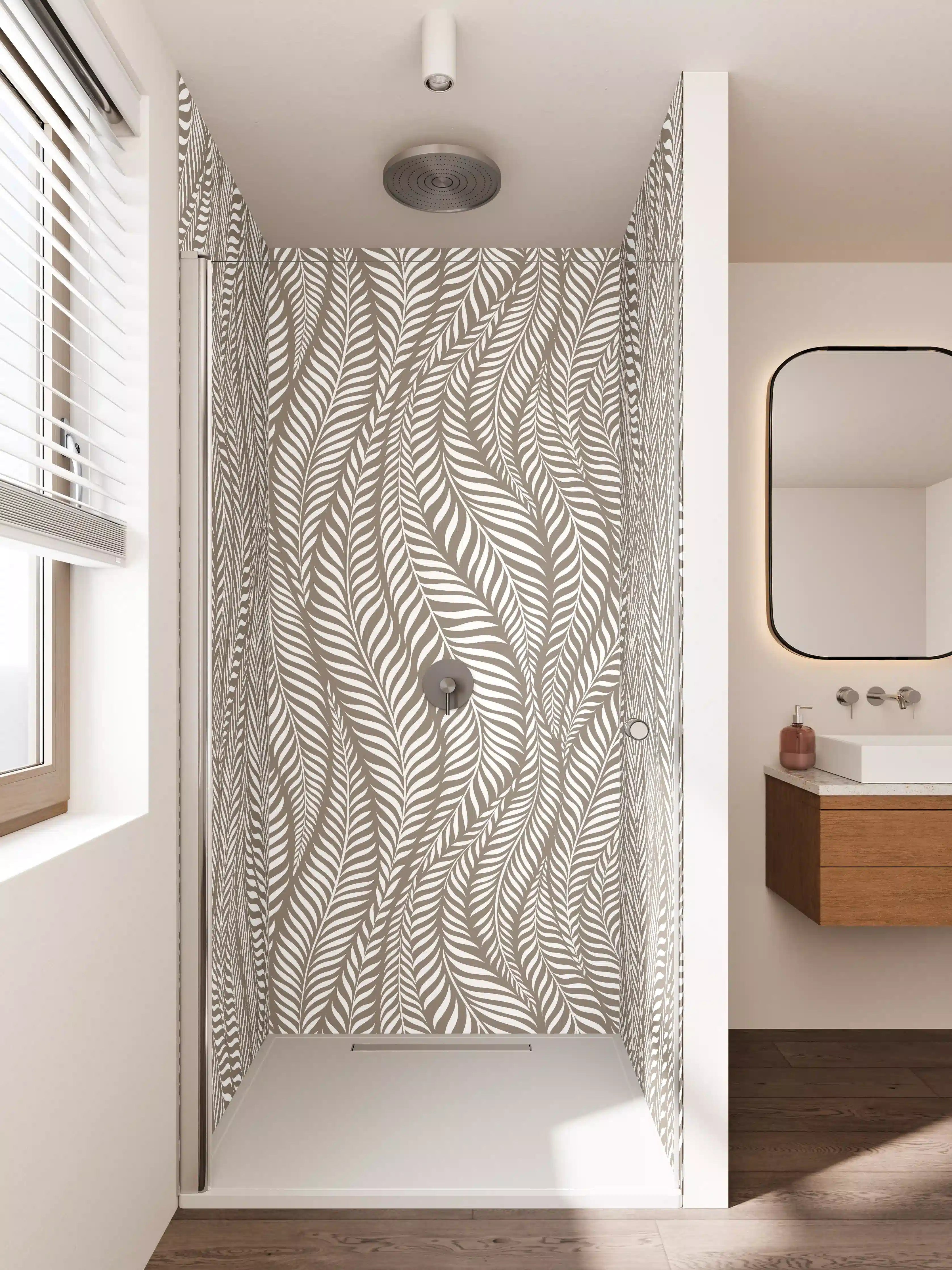 Duschrückwand - Beige und Grau Muster mit eleganten Linien