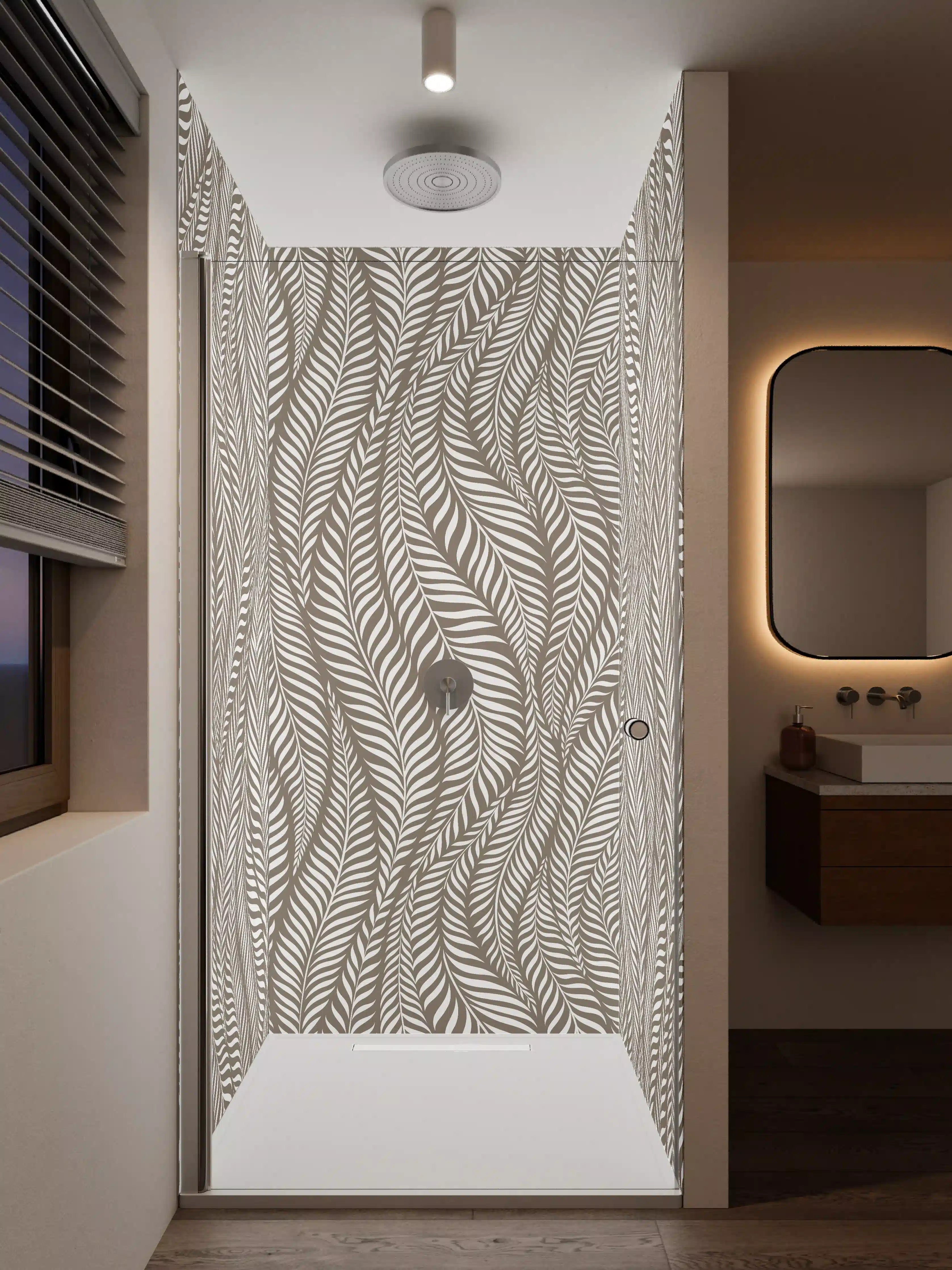 Duschrückwand - Beige und Grau Muster mit eleganten Linien