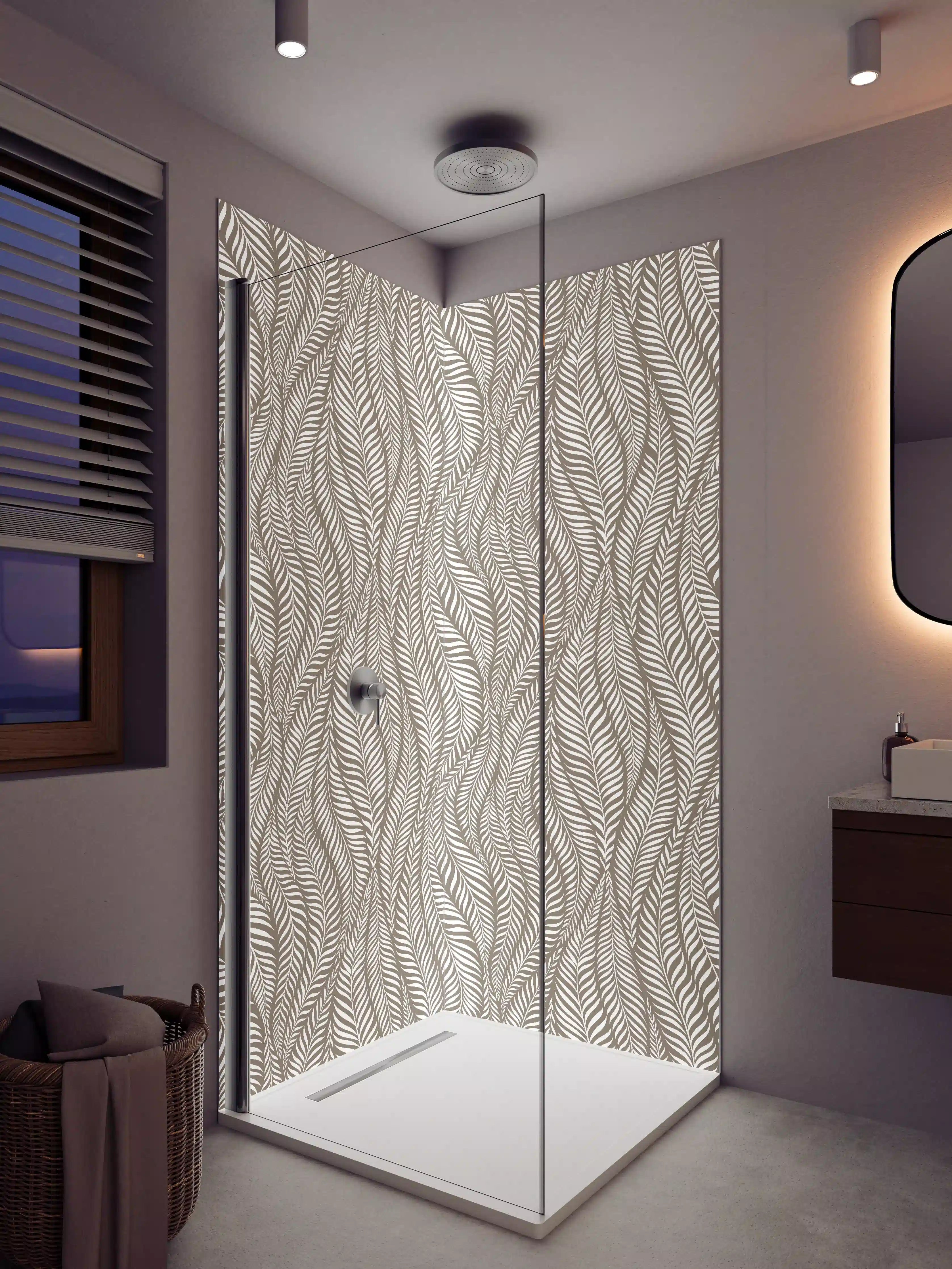 Duschrückwand - Beige und Grau Muster mit eleganten Linien