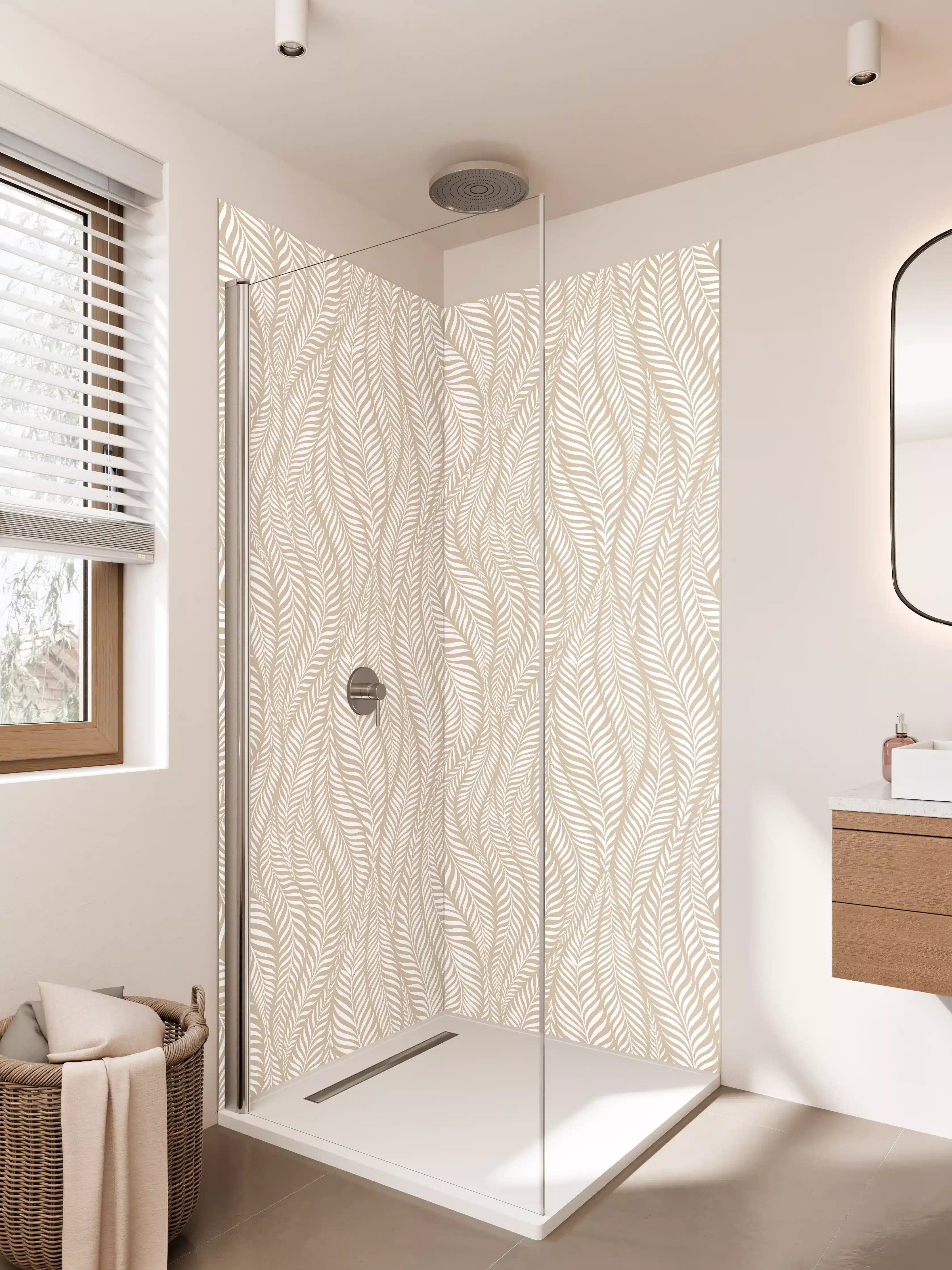 Duschrückwand - Beige-weiße Zickzack-Muster, elegante Wandgestaltung