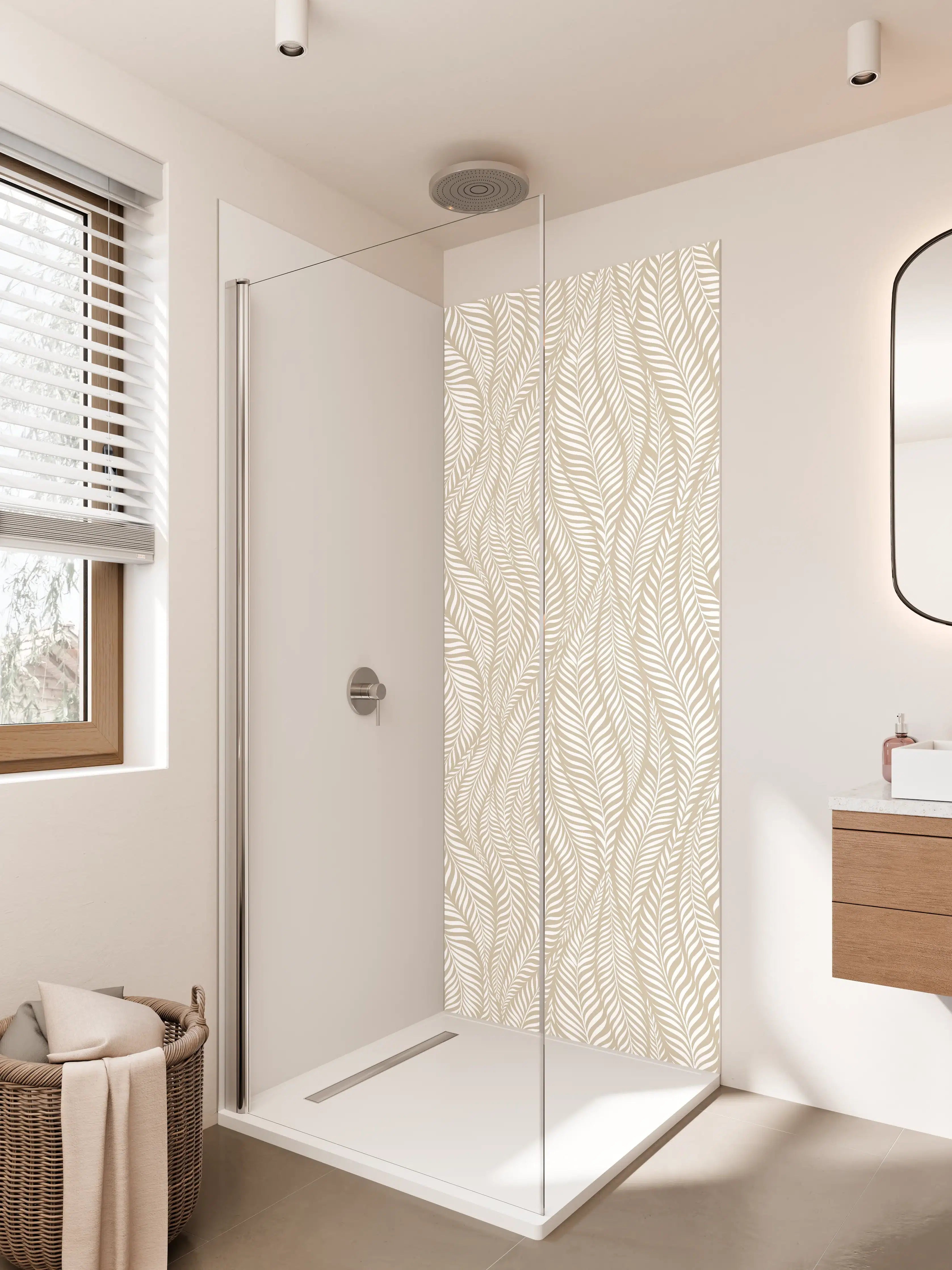 Duschrückwand - Beige-weiße Zickzack-Muster, elegante Wandgestaltung