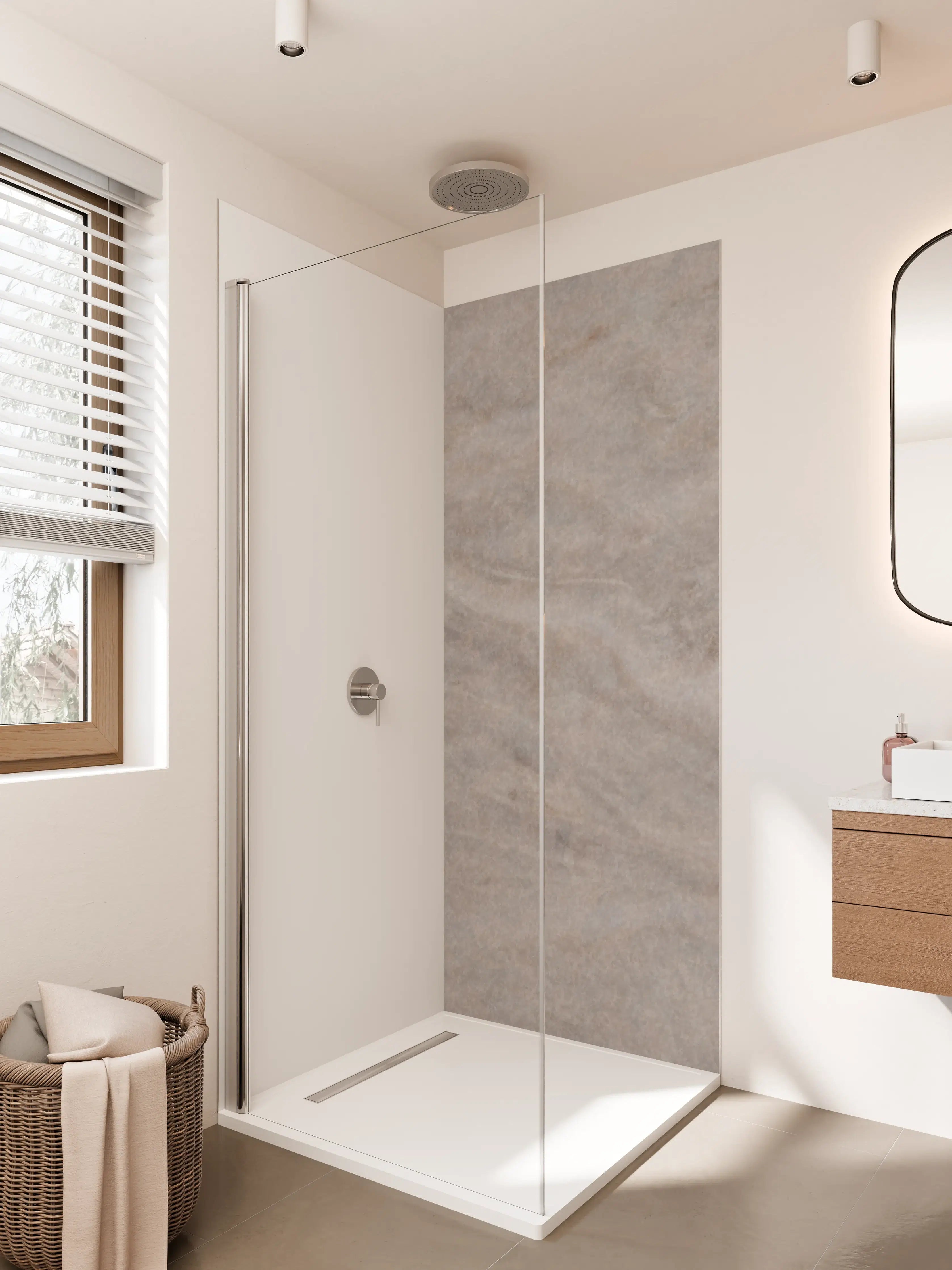 Duschrückwand - Beiger Stein mit sanften Texturen