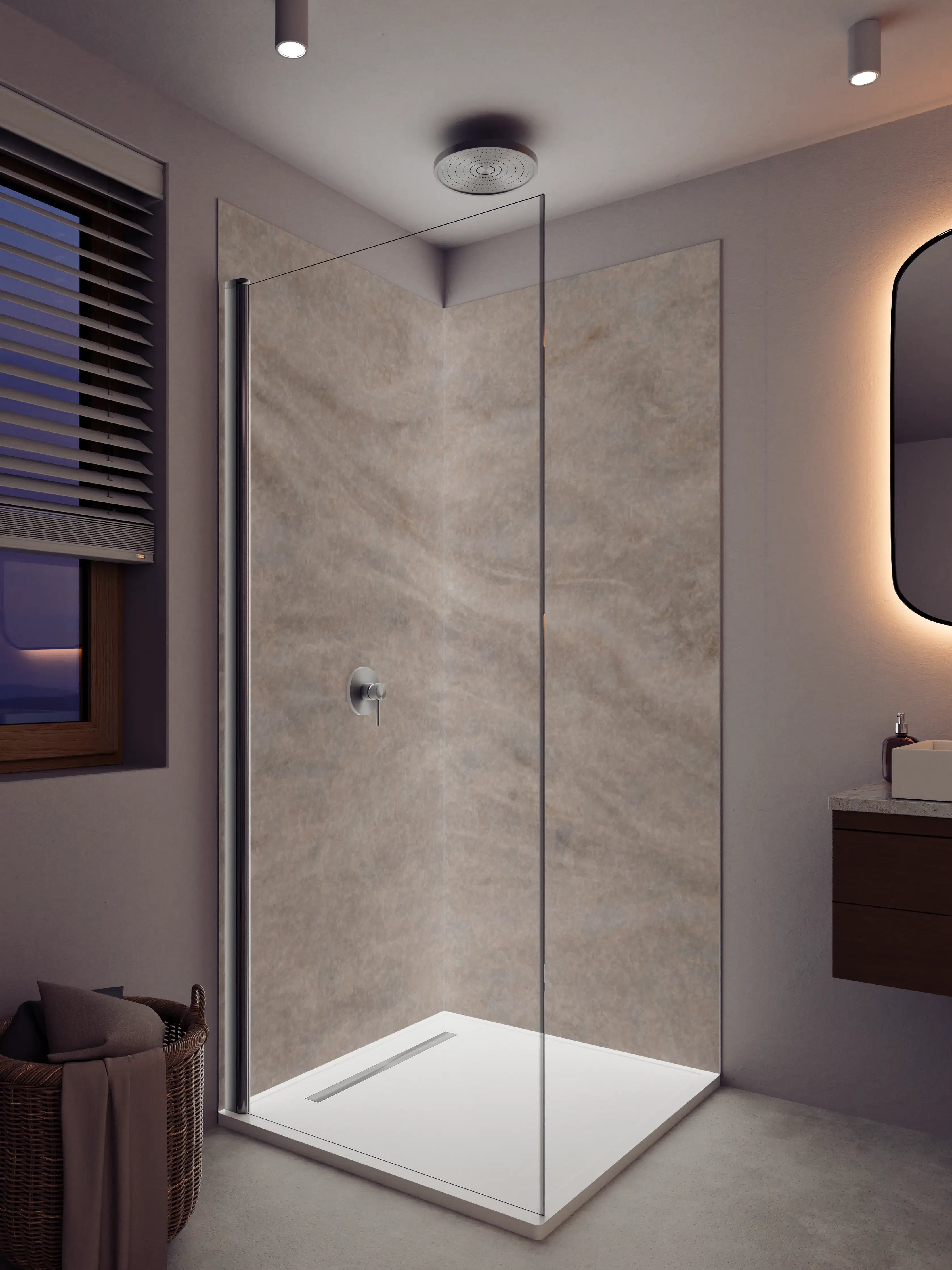 Duschrückwand - Beiger Stein mit sanften Texturen