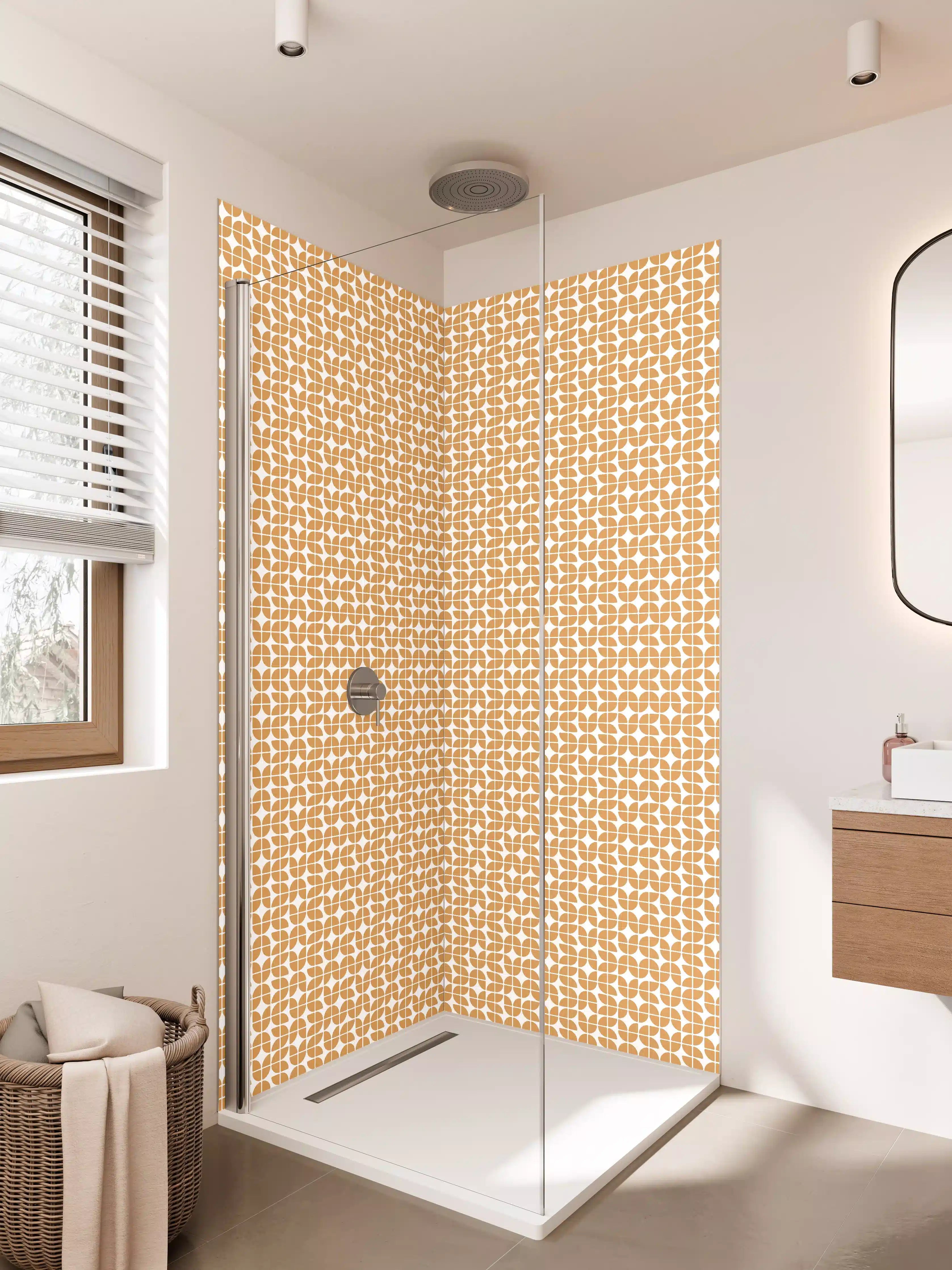 Duschrückwand - Beiger geometrischer Muster-Design mit Weißakzenten