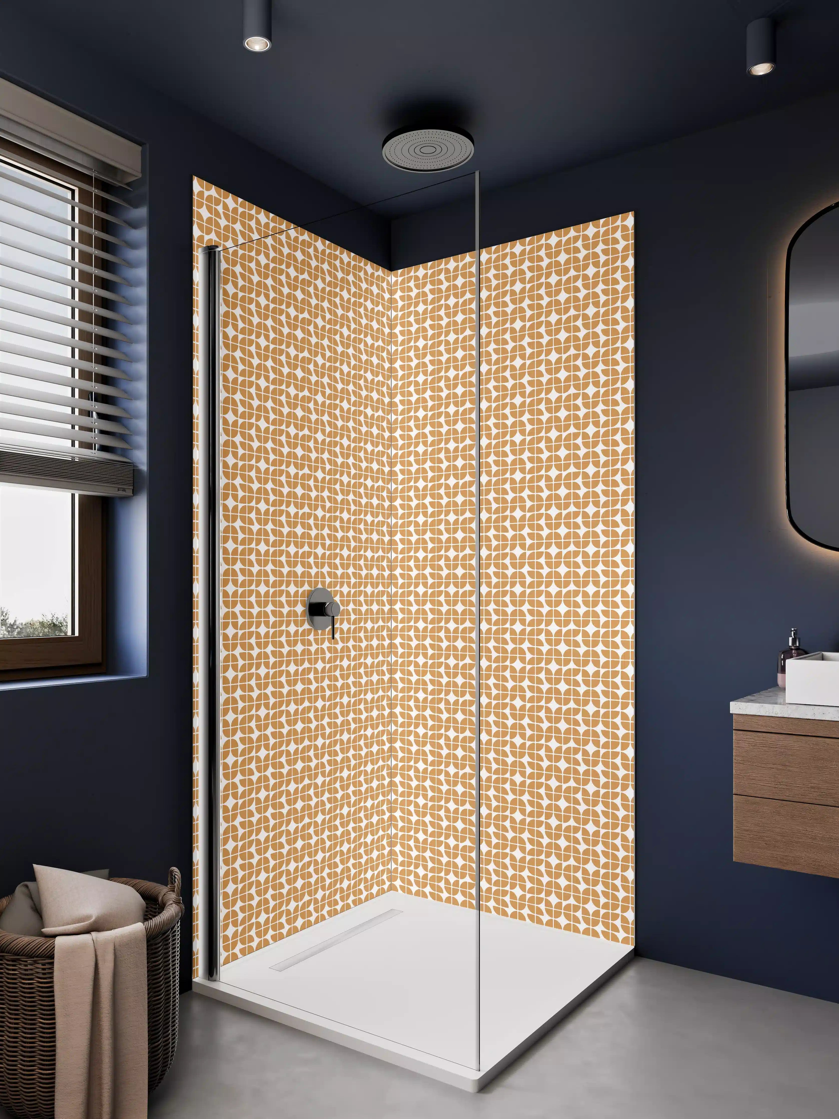 Duschrückwand - Beiger geometrischer Muster-Design mit Weißakzenten