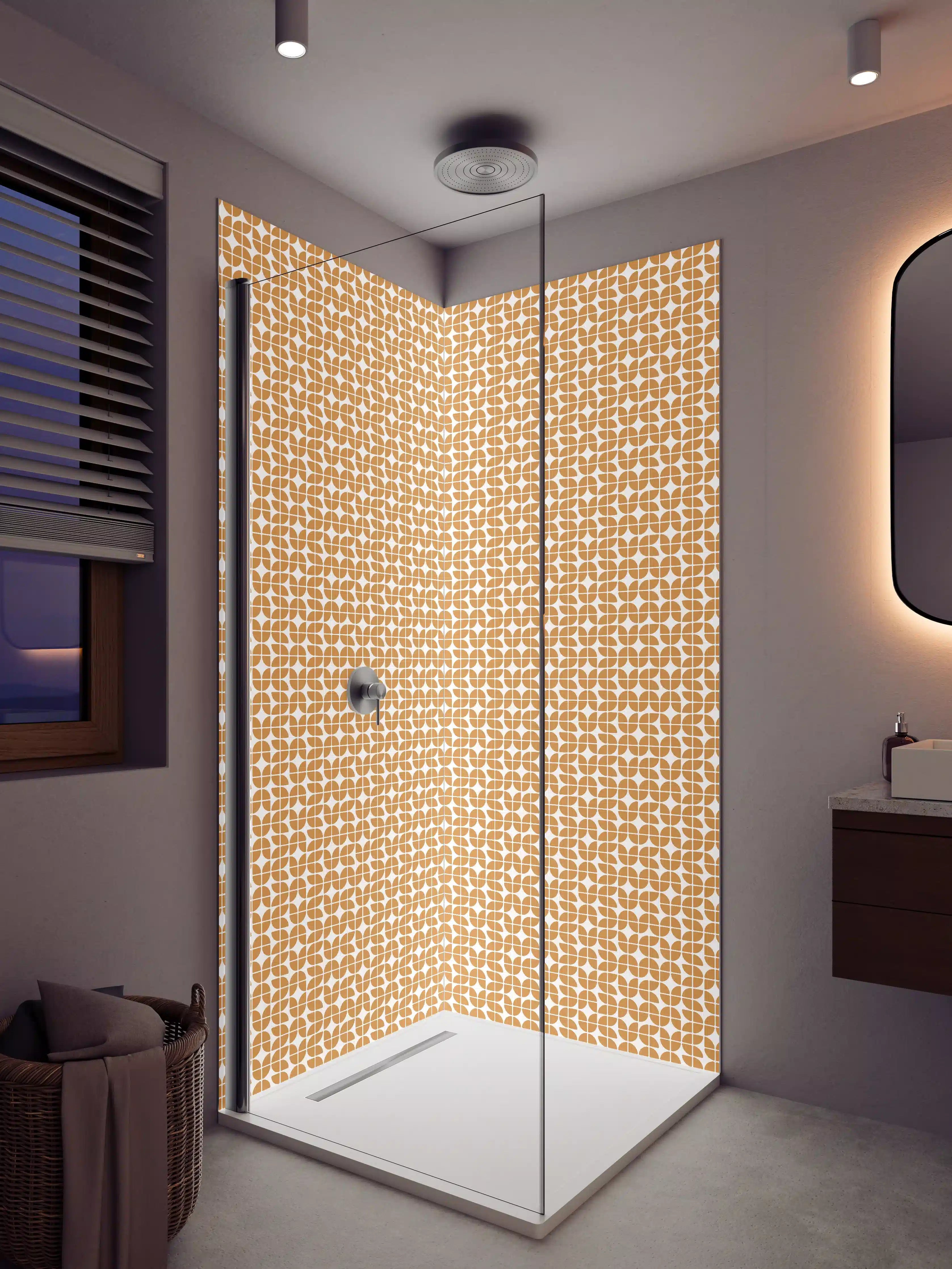 Duschrückwand - Beiger geometrischer Muster-Design mit Weißakzenten
