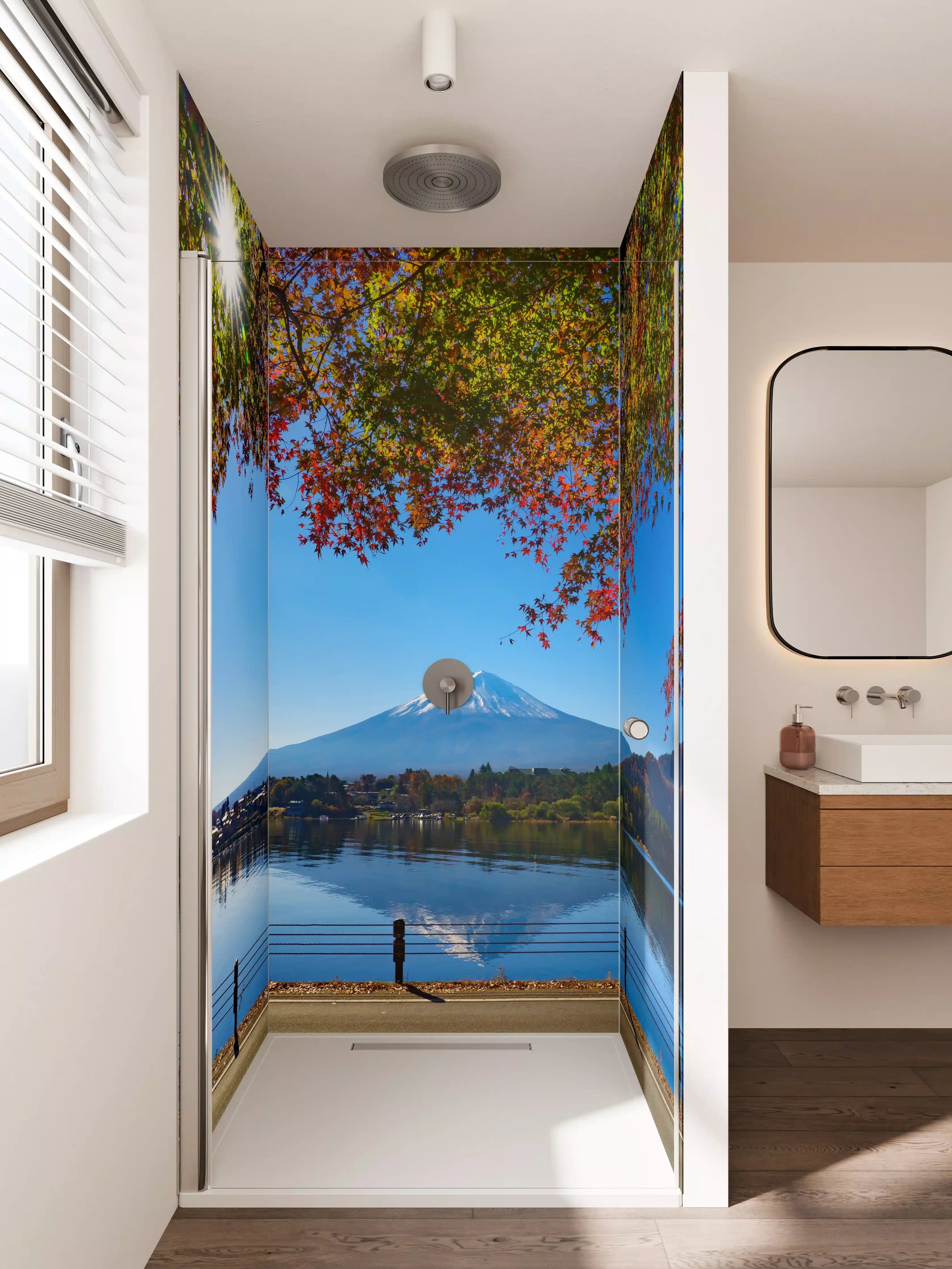 Duschrückwand - Berg Panorama mit Herbstfarben