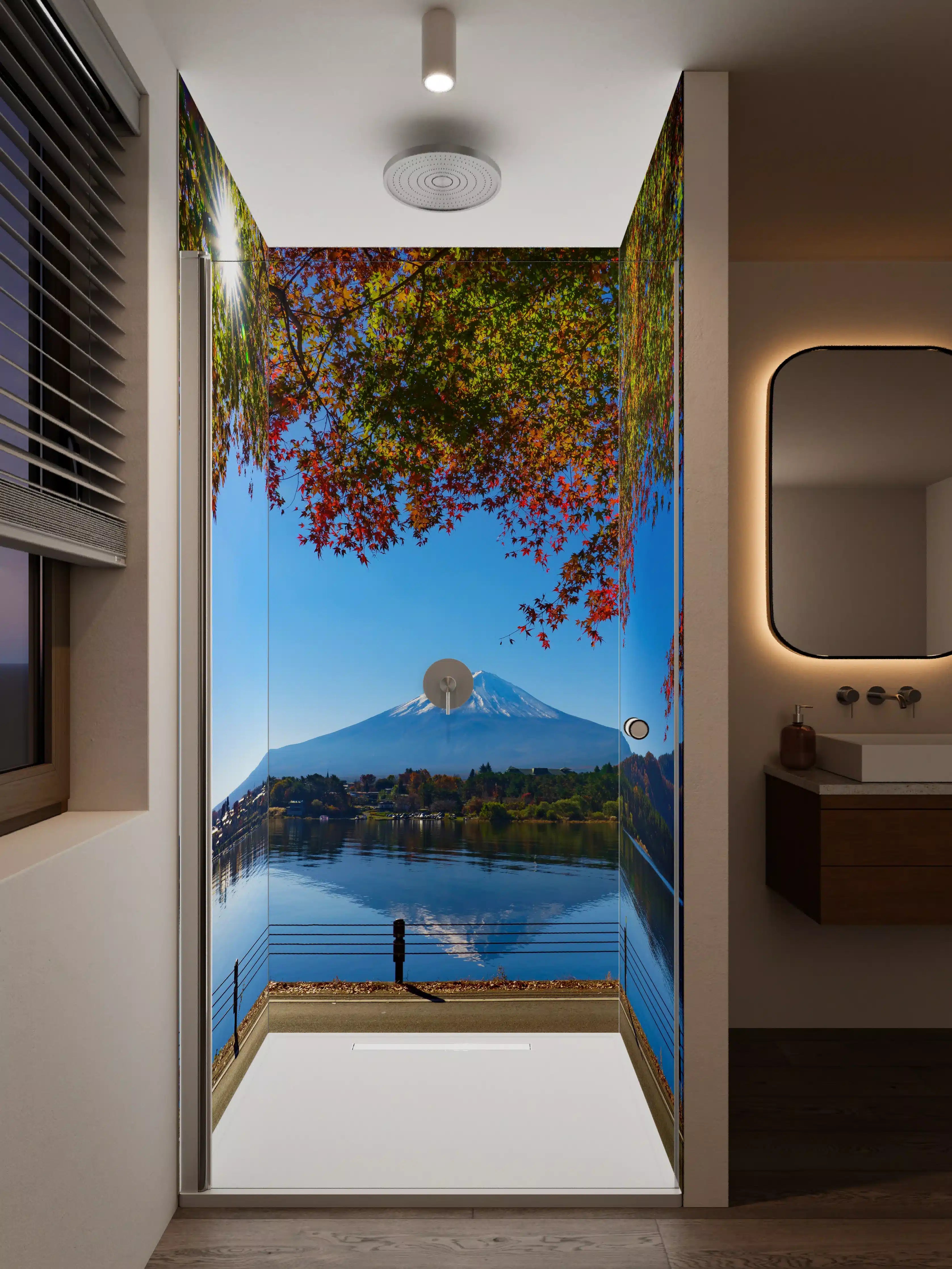 Duschrückwand - Berg Panorama mit Herbstfarben