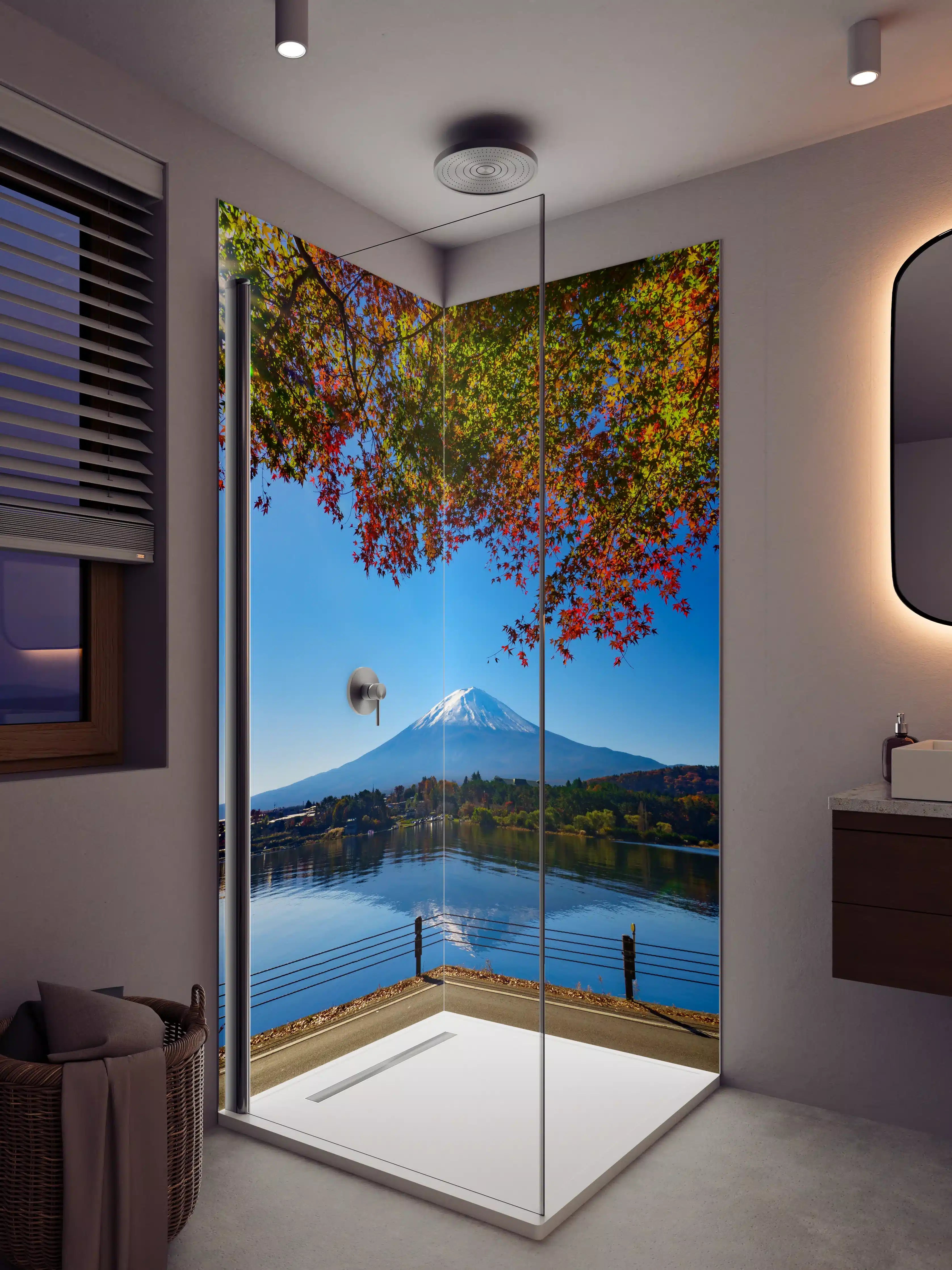Duschrückwand - Berg Panorama mit Herbstfarben