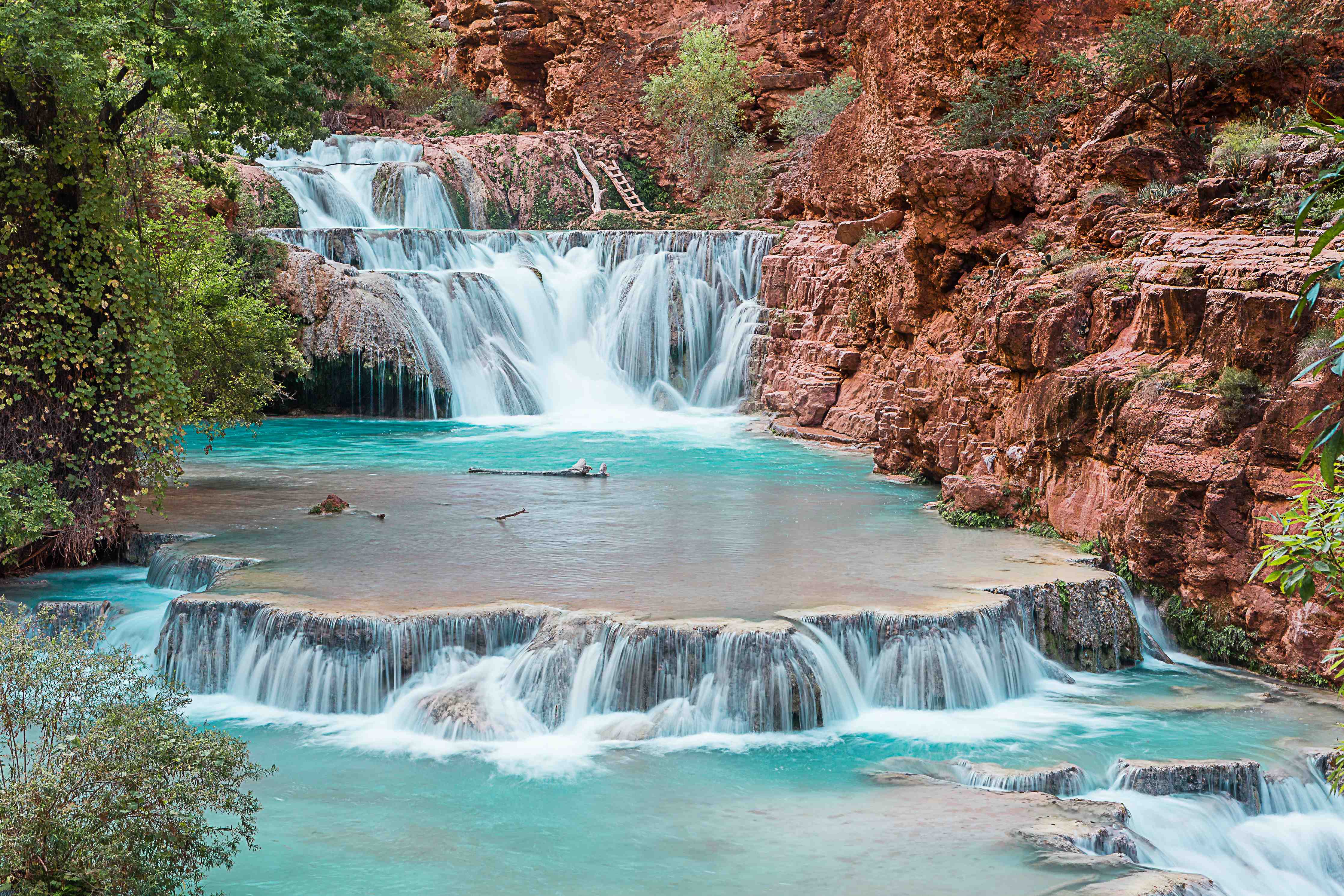 Duschrückwand-Bergbach mit Wasserfall in Natur