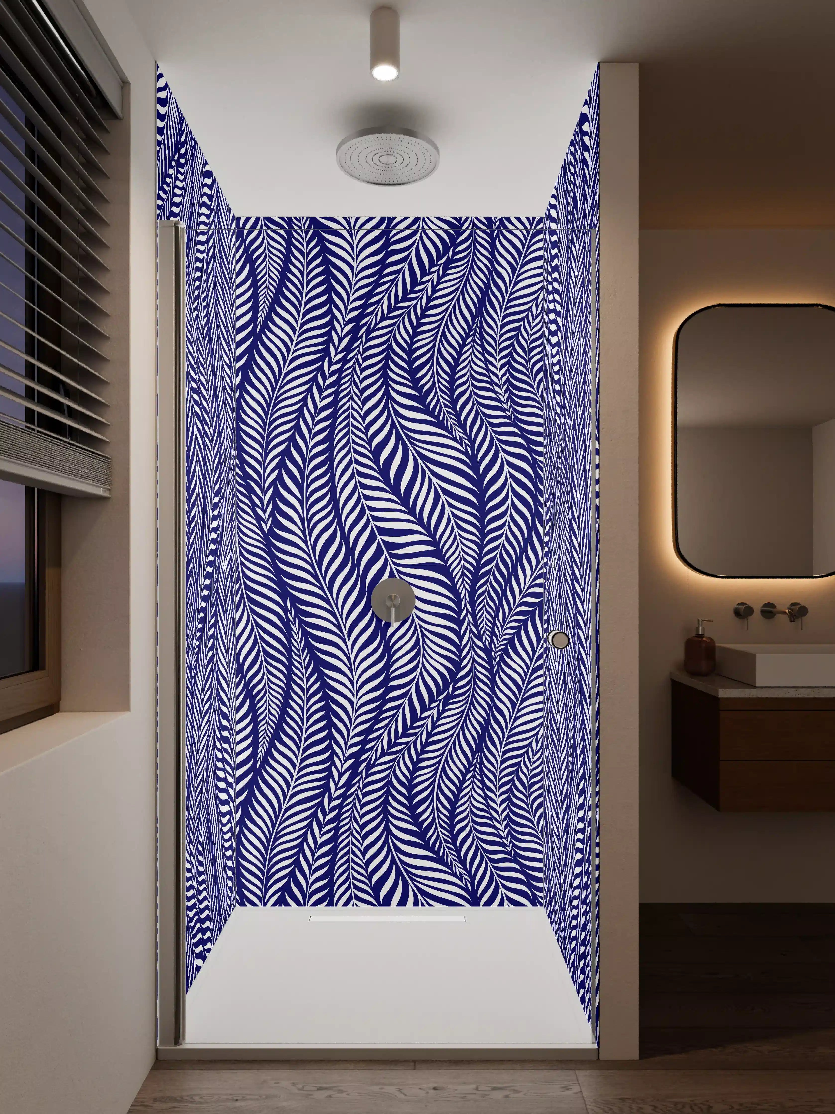 Duschrückwand - Blau-weiße Zickzack-Musterwand