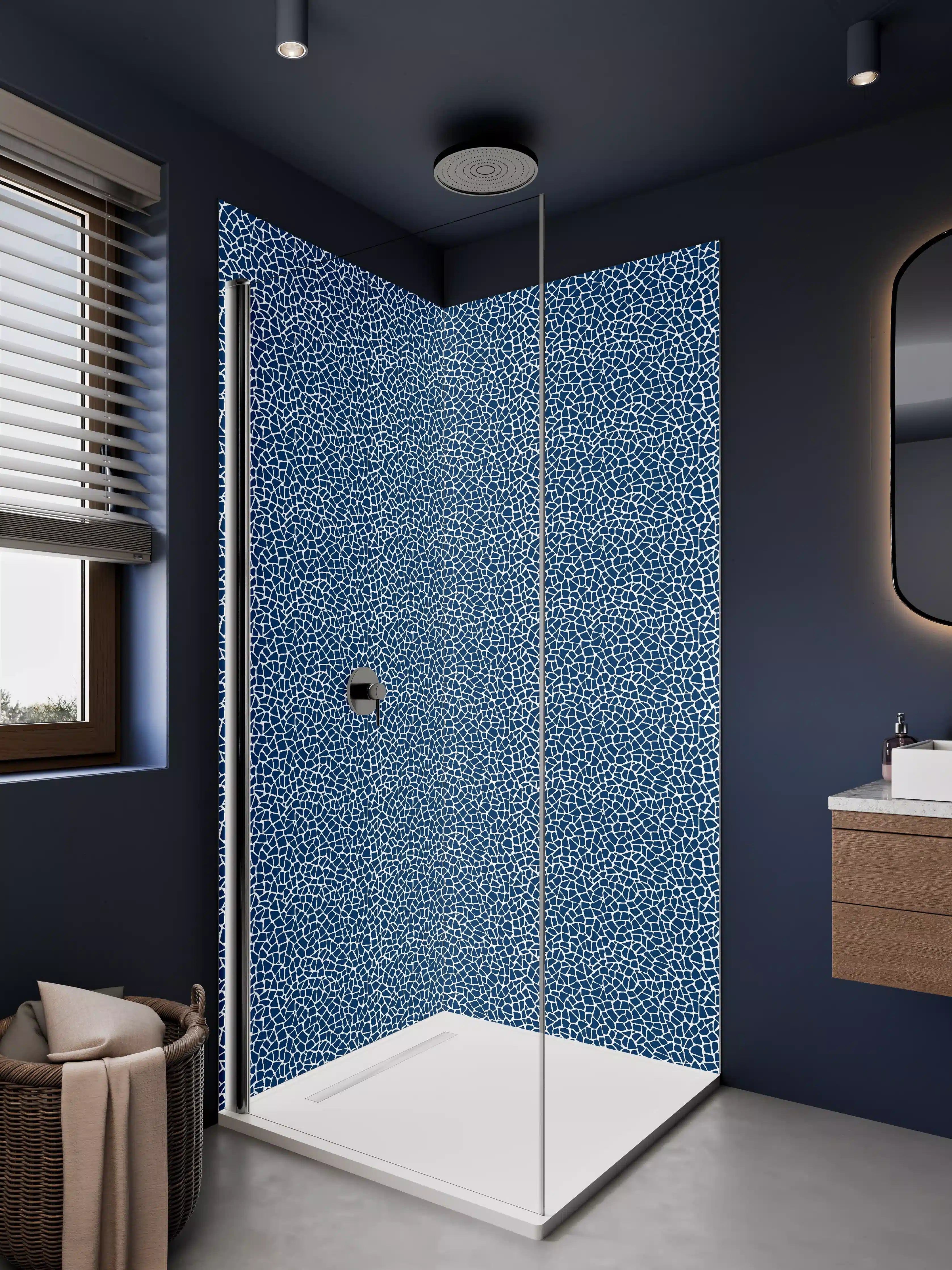 Duschrückwand - Blaue Mosaik-Textur mit feinem Steinmuster