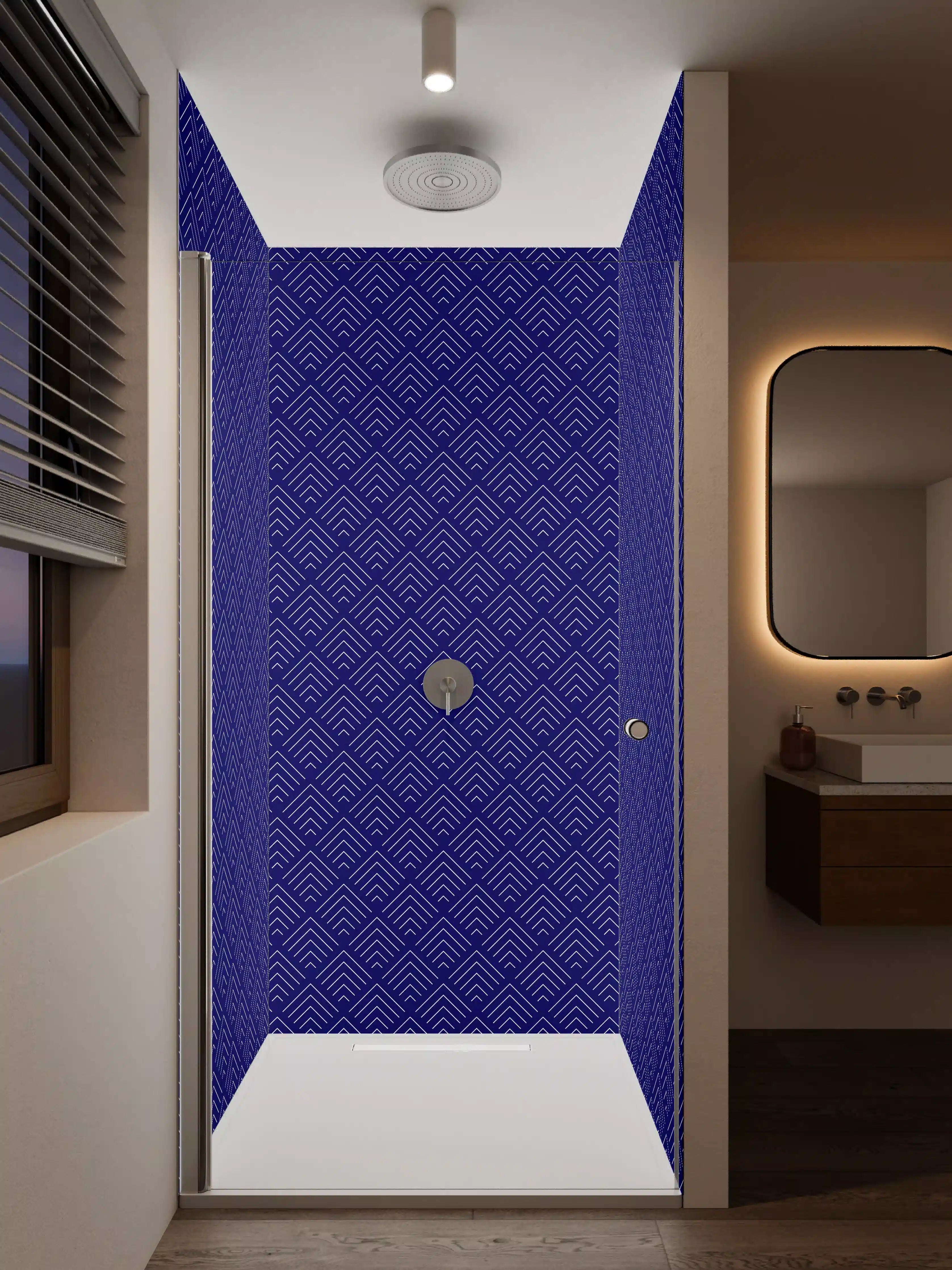 Duschrückwand - Blaue geometrische Muster mit feinem Design