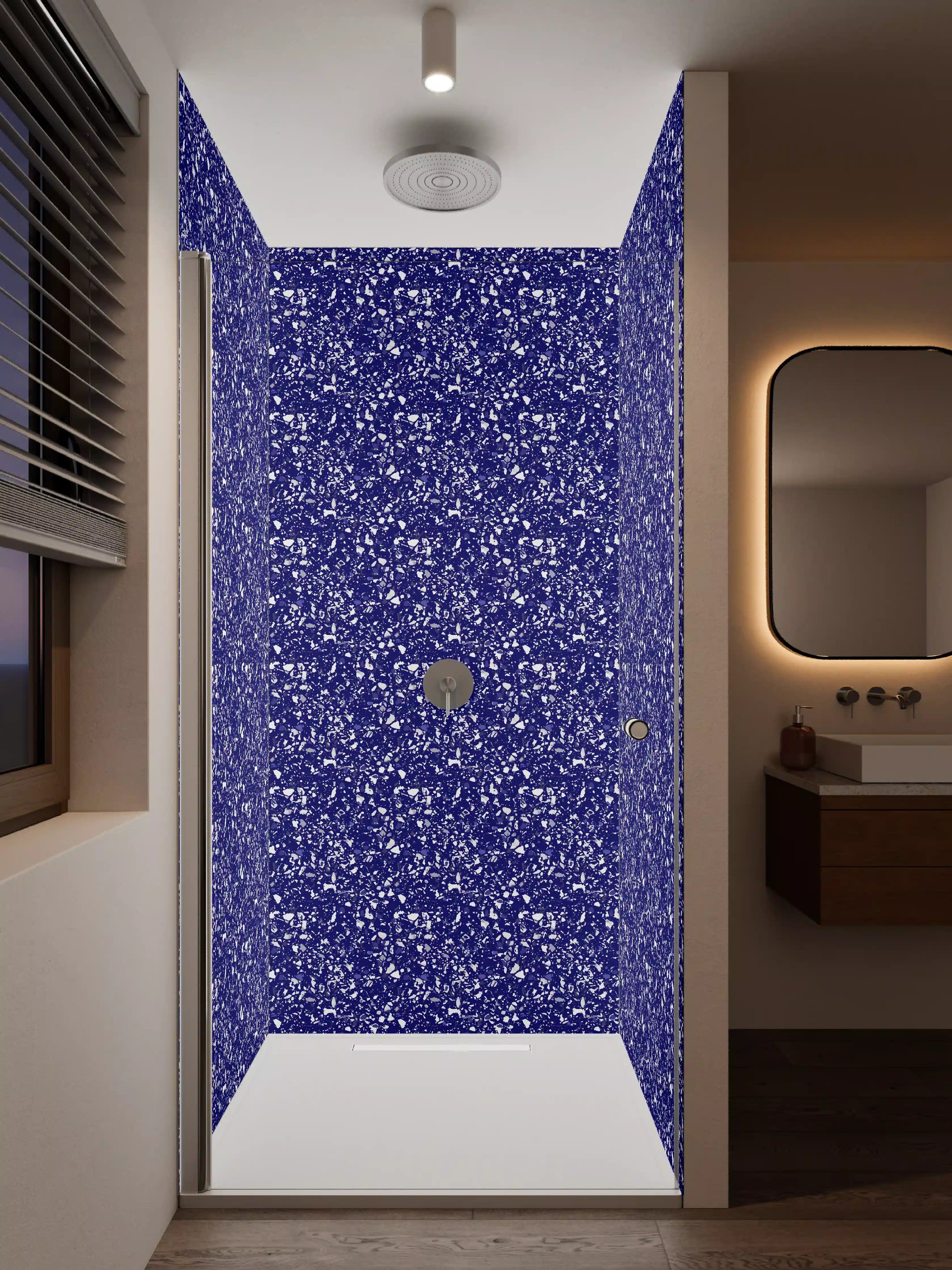 Duschrückwand - Blaues Glitzer-Design mit funkelnden Effekten
