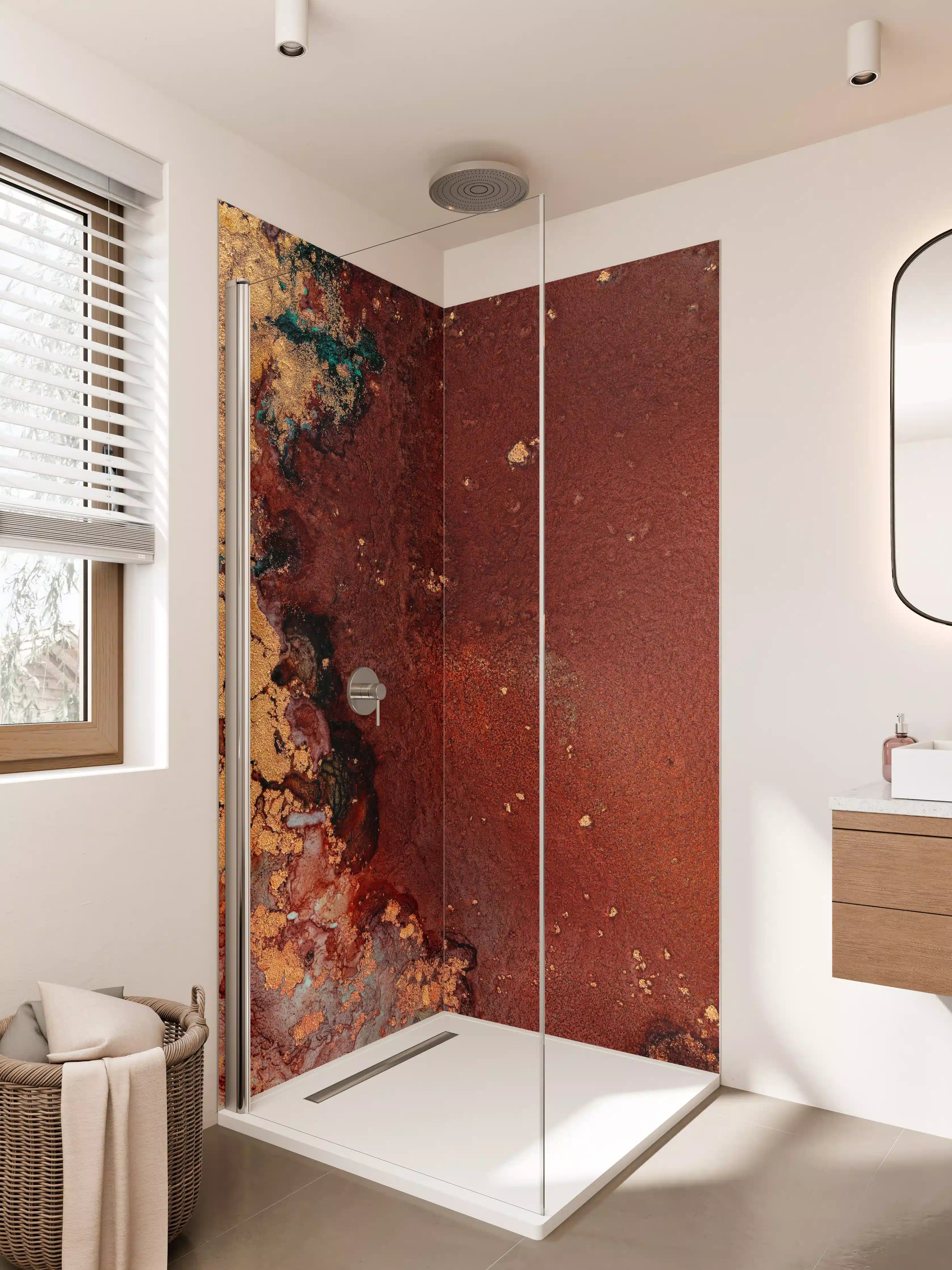 Duschrückwand - Bräunliche Marmor Textur - Flüssigmalerei