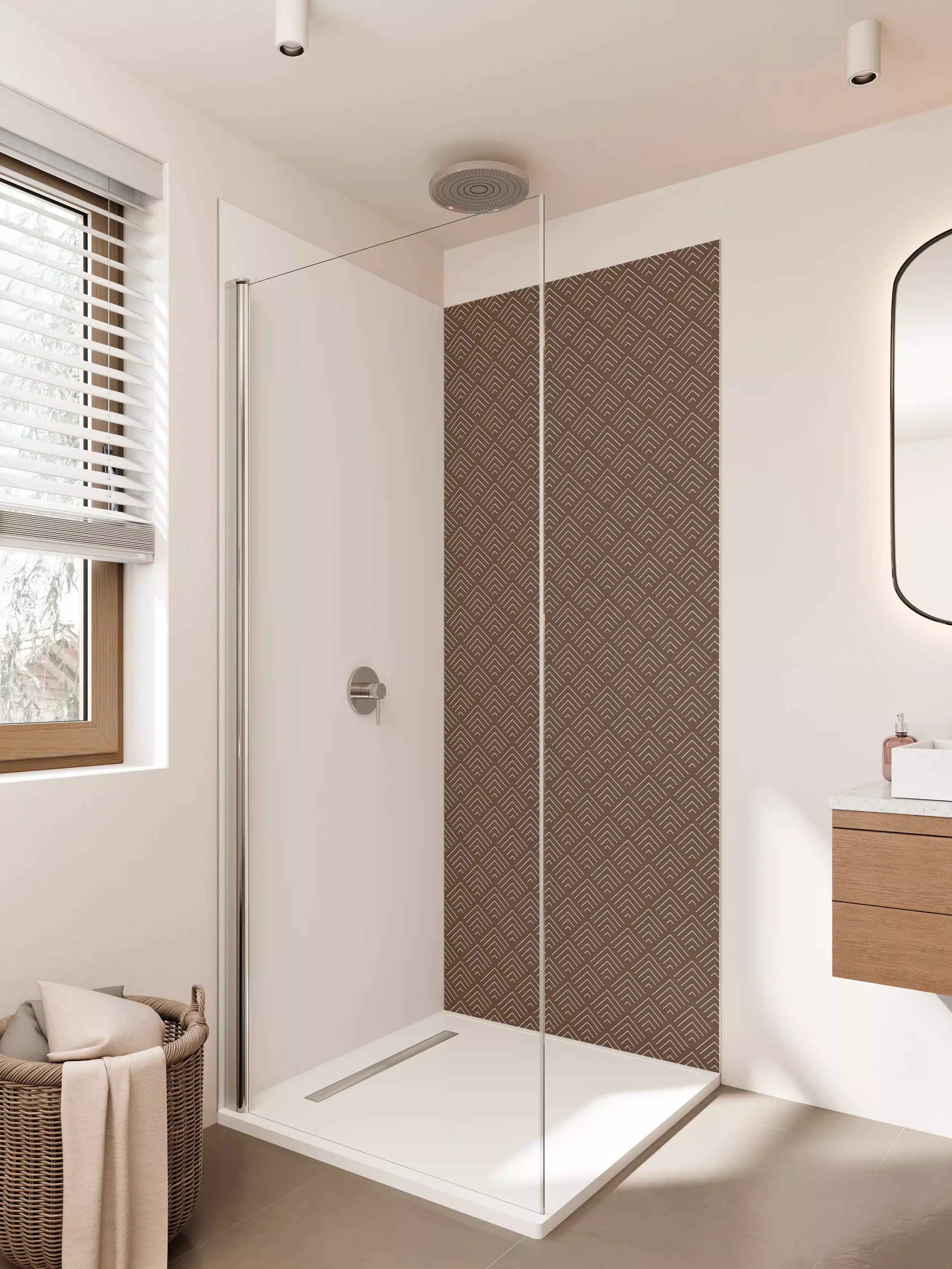 Duschrückwand - Braunes geometrisches Fliesenmuster