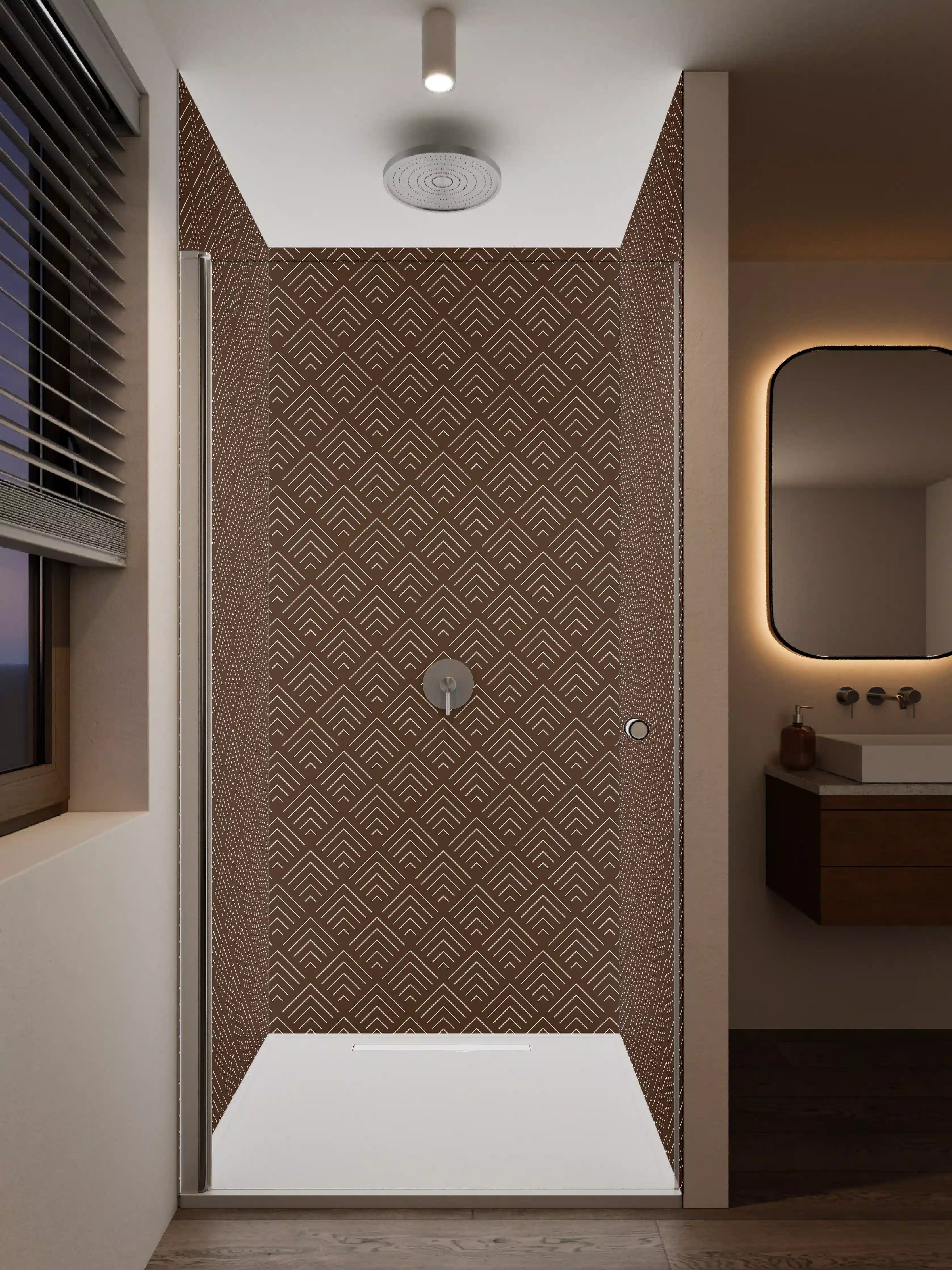 Duschrückwand - Braunes geometrisches Fliesenmuster