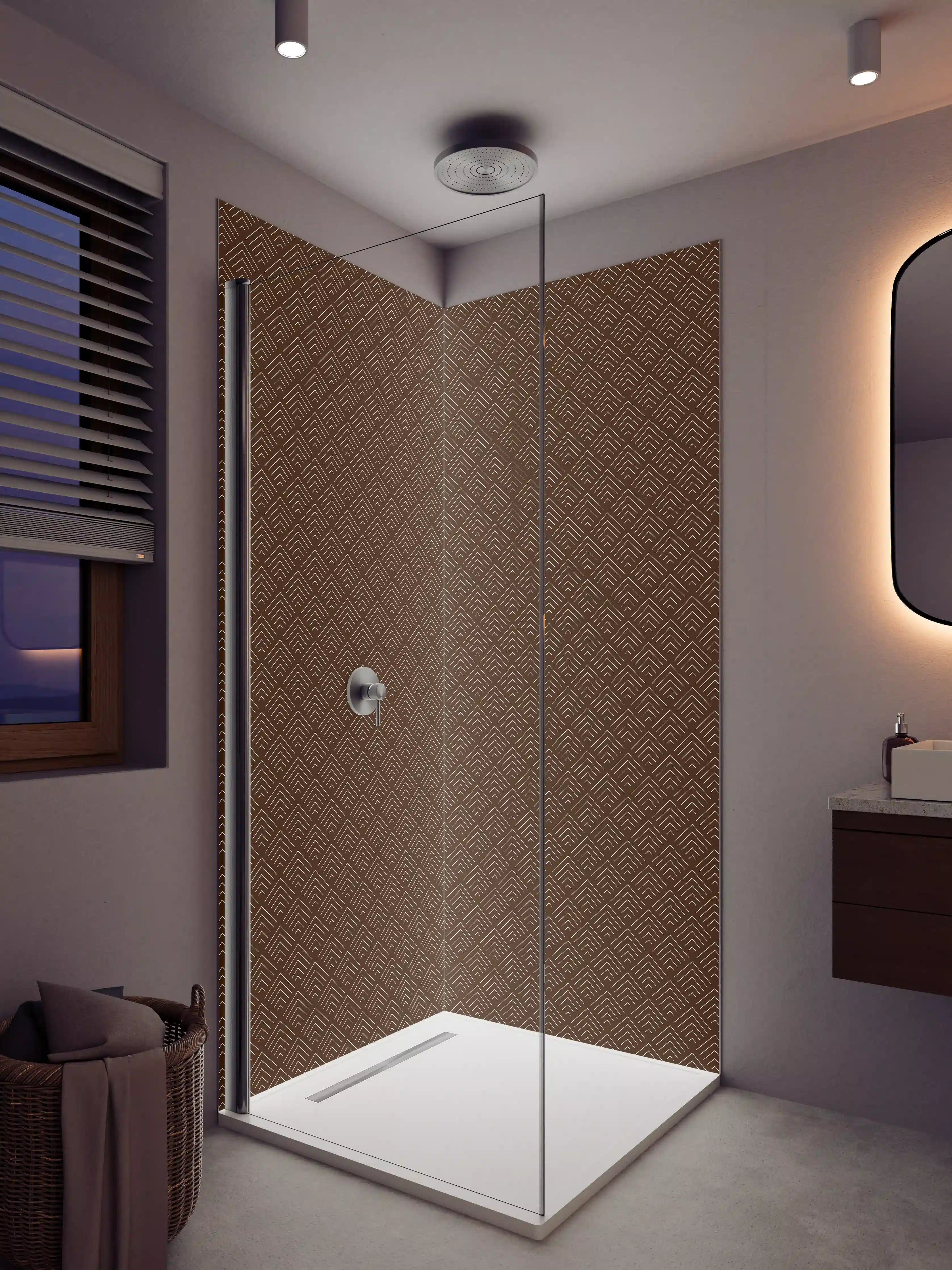 Duschrückwand - Braunes geometrisches Fliesenmuster