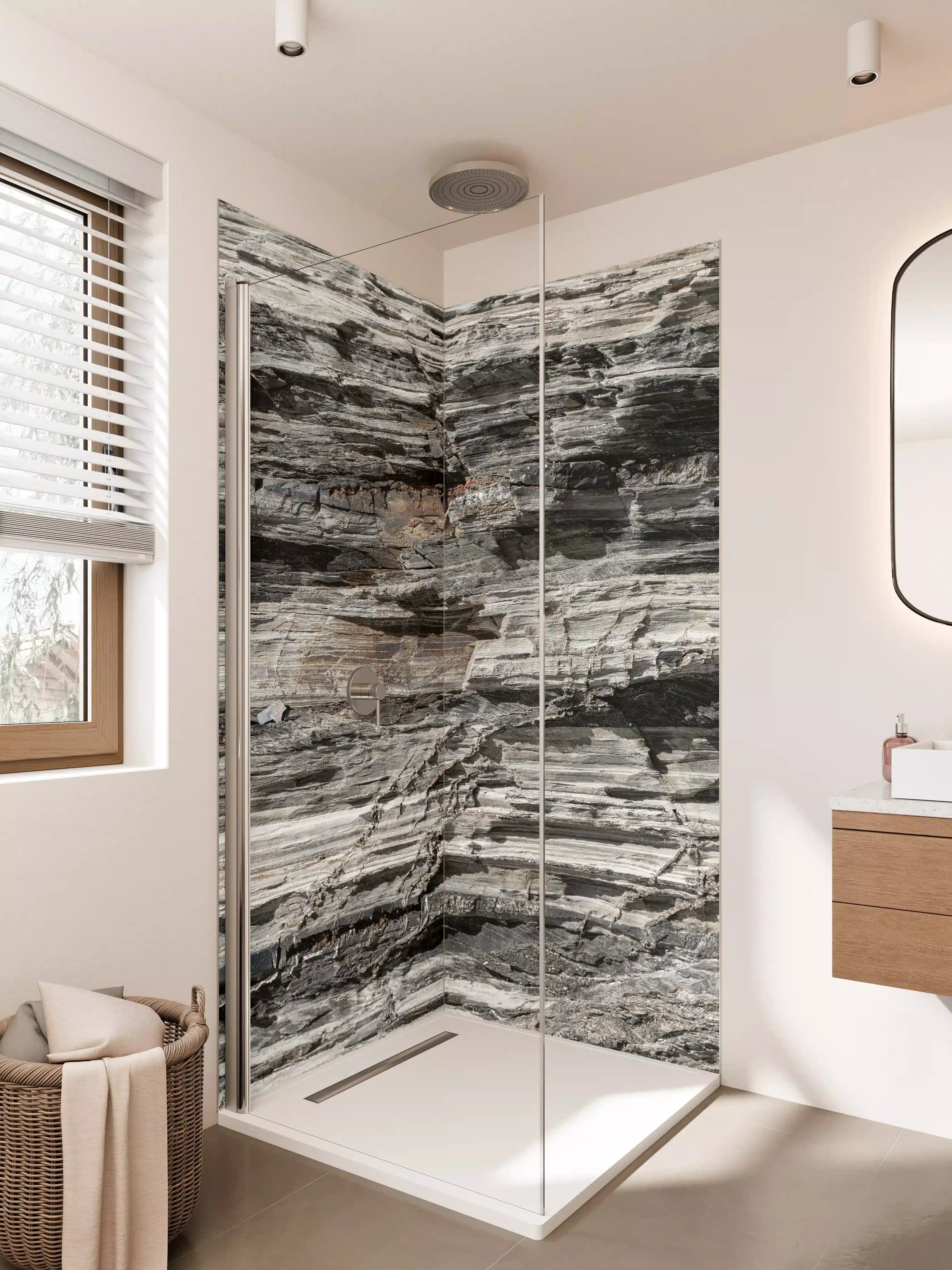 Duschrückwand - Dunkle, strukturierte Schiefertextur