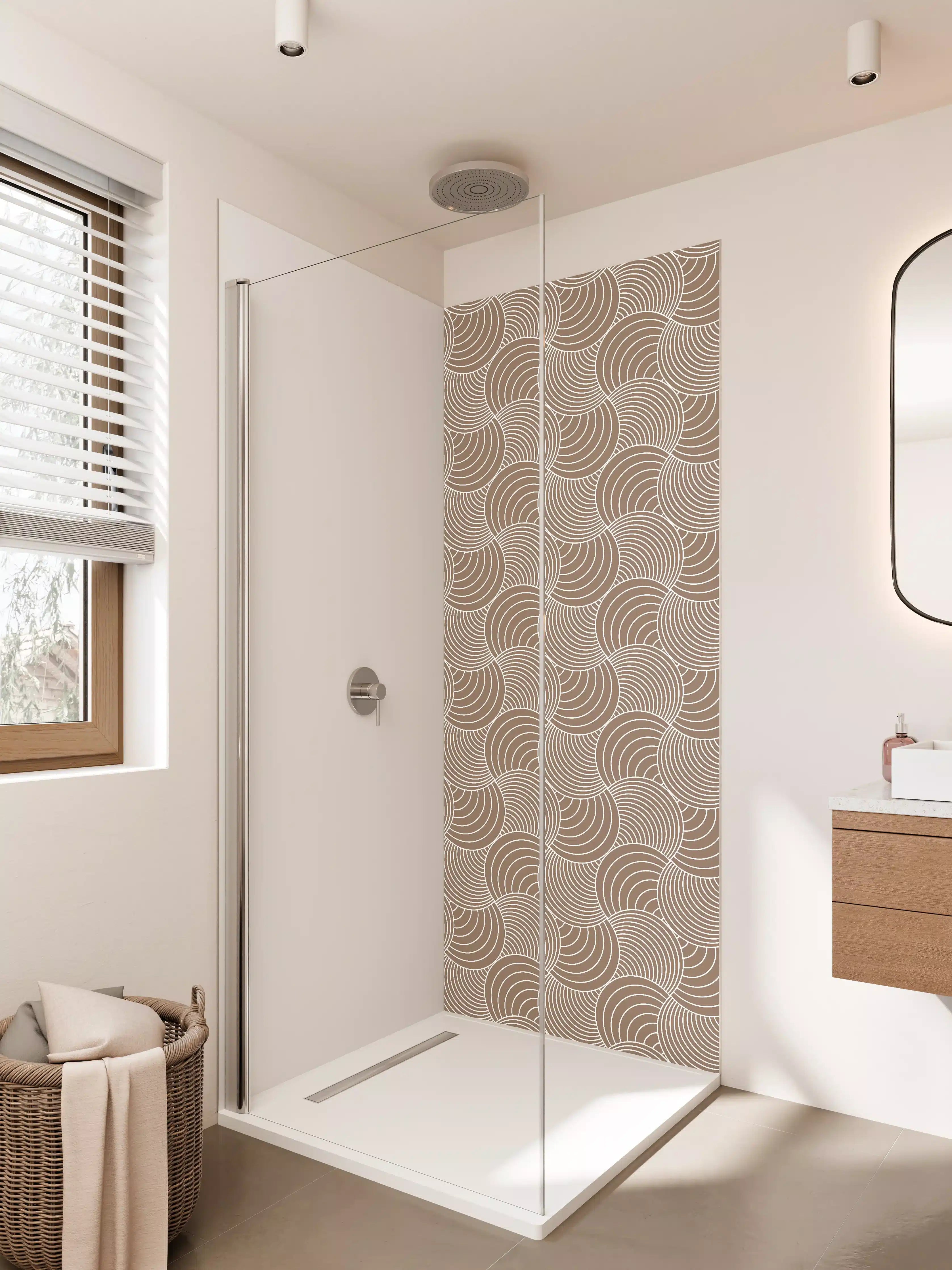 Duschrückwand - Beige-Wellenmuster mit Linienstruktur