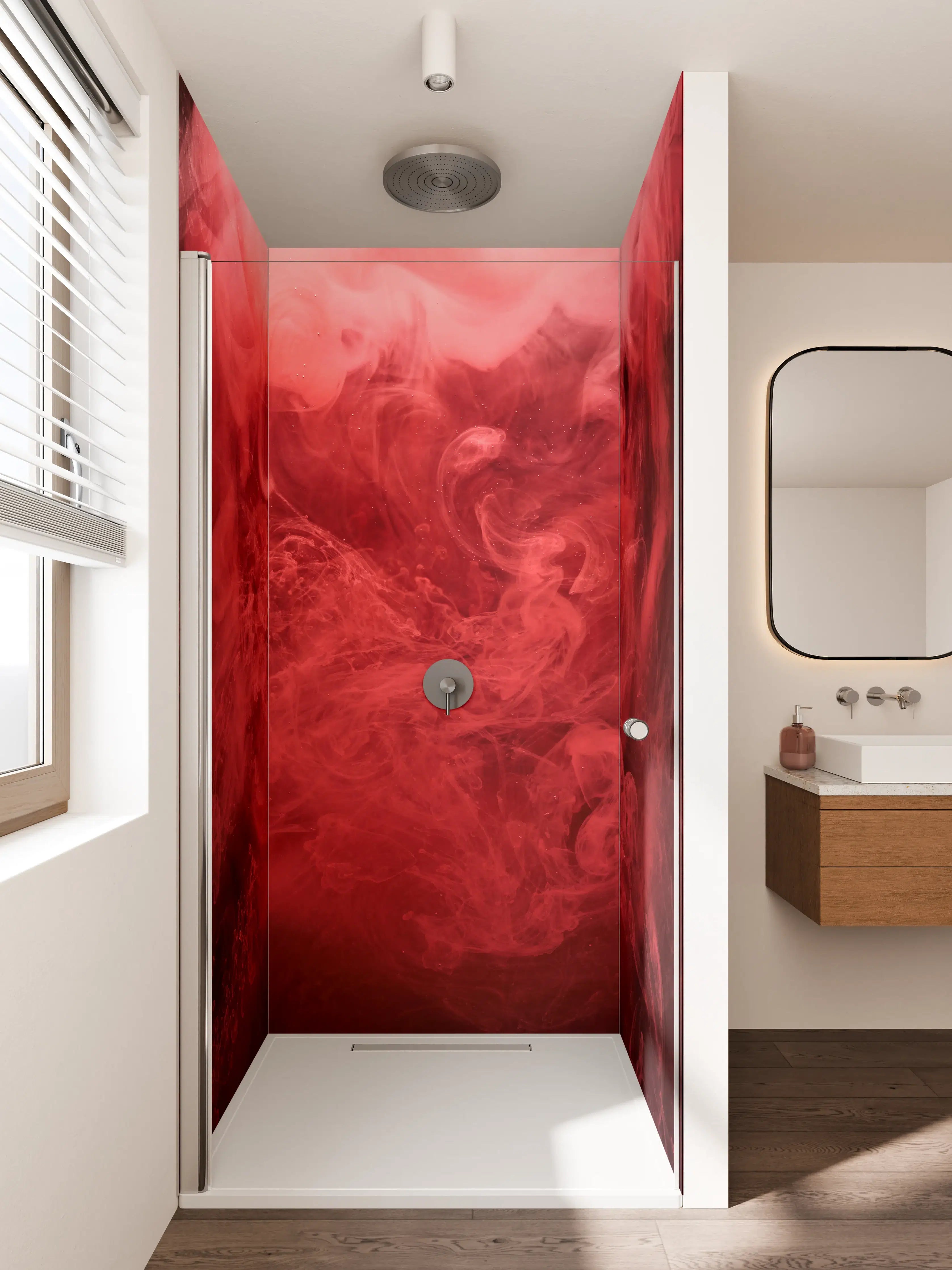 Duschrückwand - Dunkle rote Rauchformation