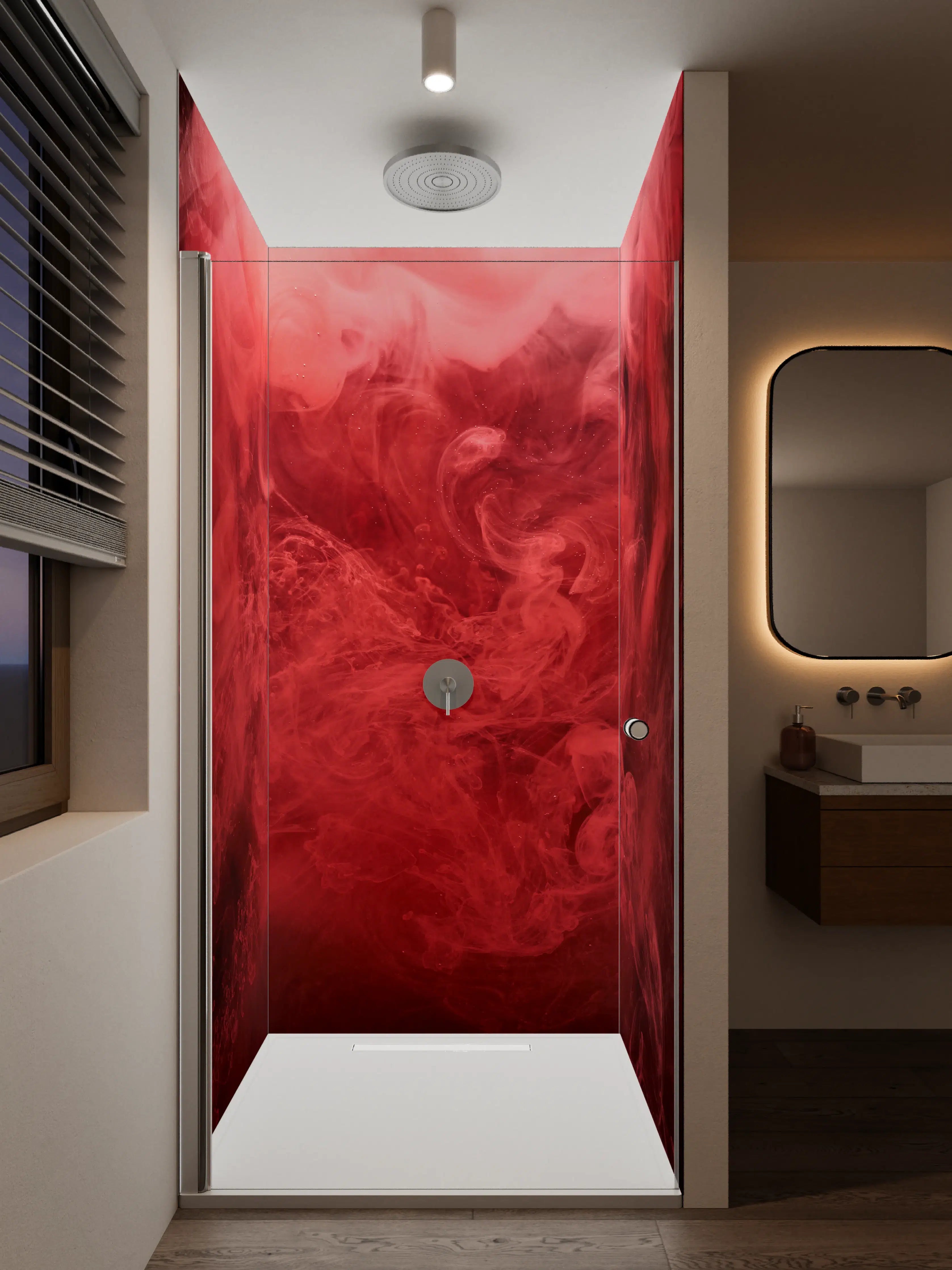 Duschrückwand - Dunkle rote Rauchformation