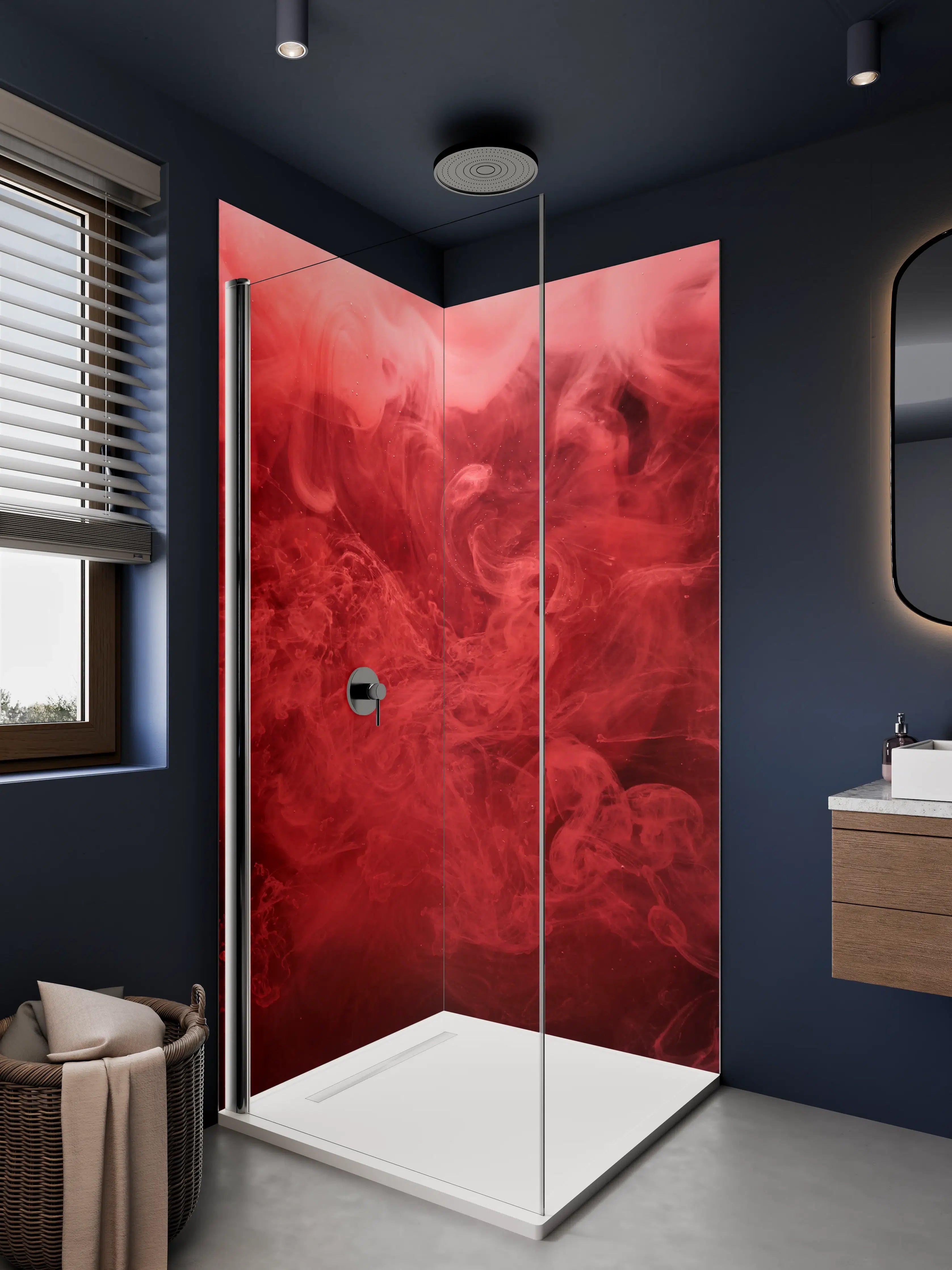 Duschrückwand - Dunkle rote Rauchformation