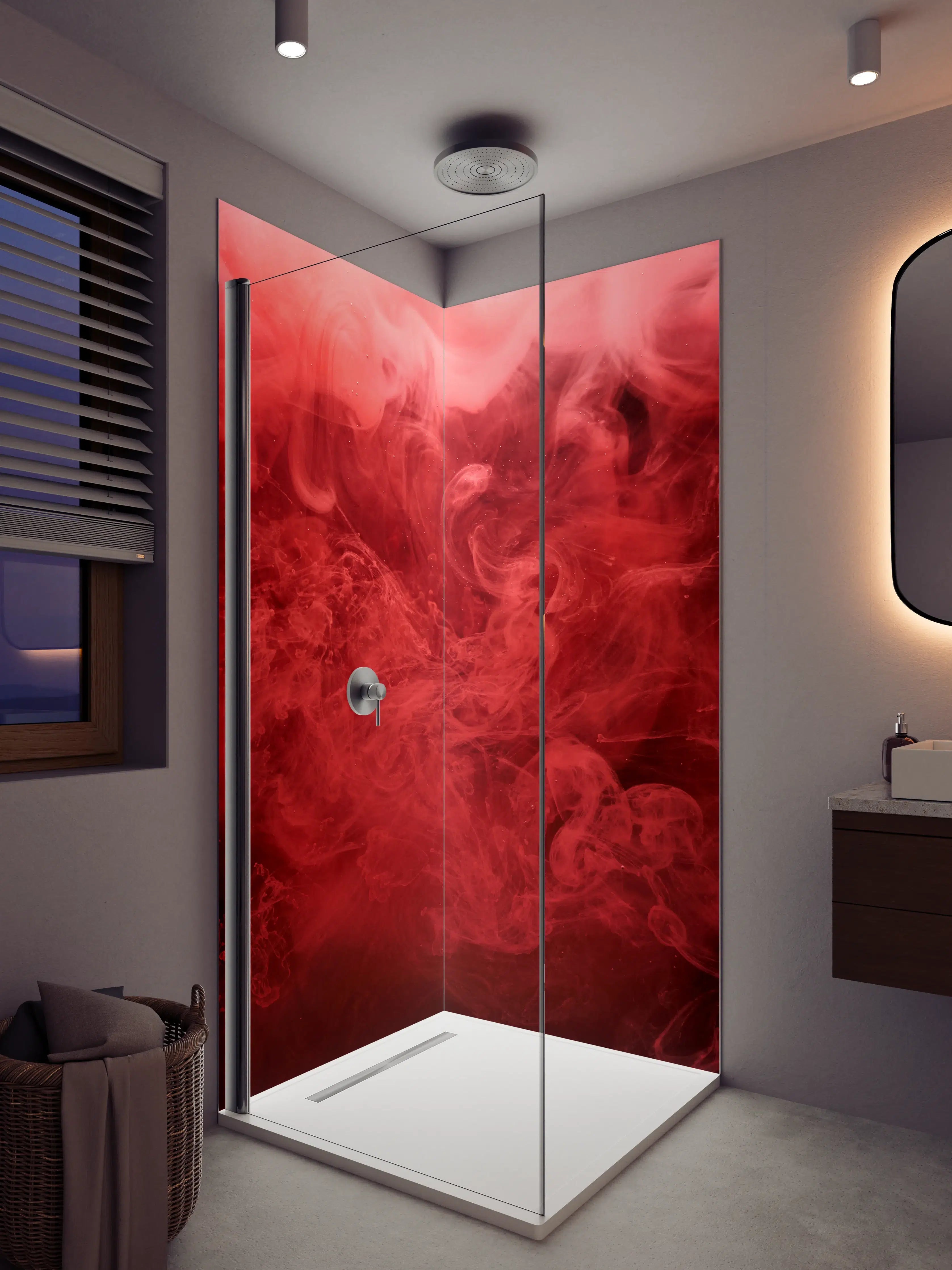 Duschrückwand - Dunkle rote Rauchformation